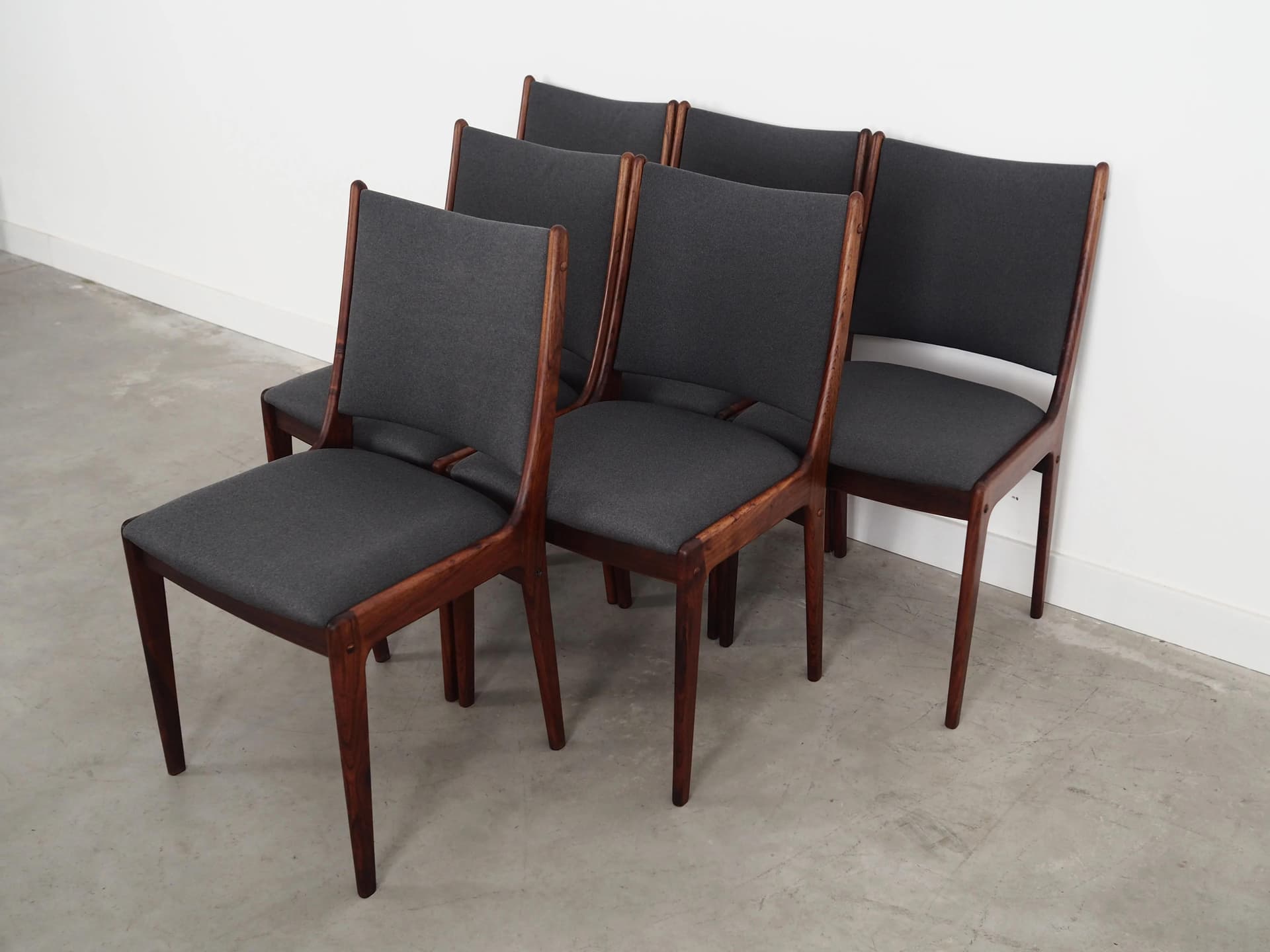 Set of six dining chairs, rosewood, grey fabric, by J. Andersen, Denmark, 1960s - 35650