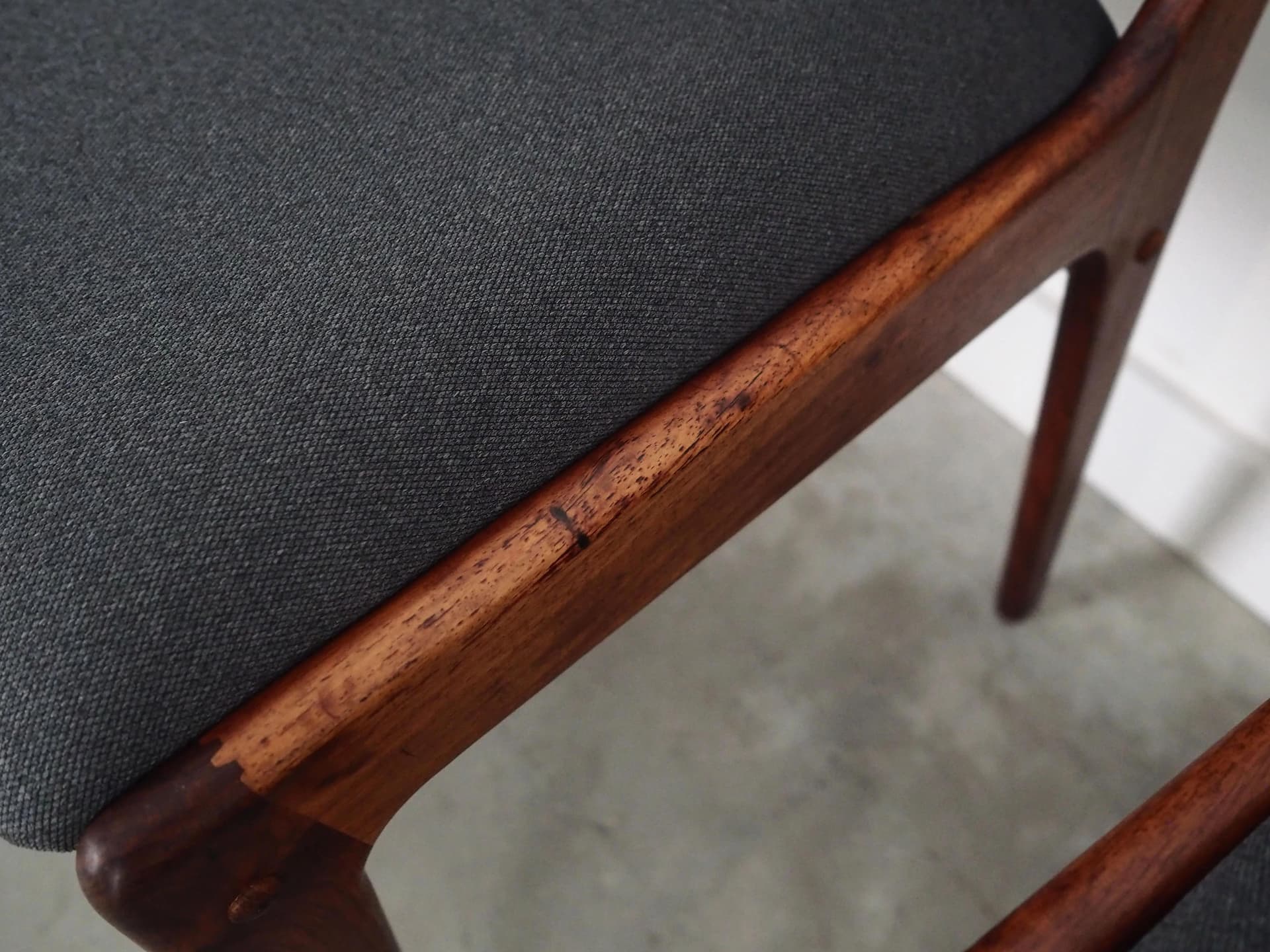 Set of six dining chairs, rosewood, grey fabric, by J. Andersen, Denmark, 1960s - 35656