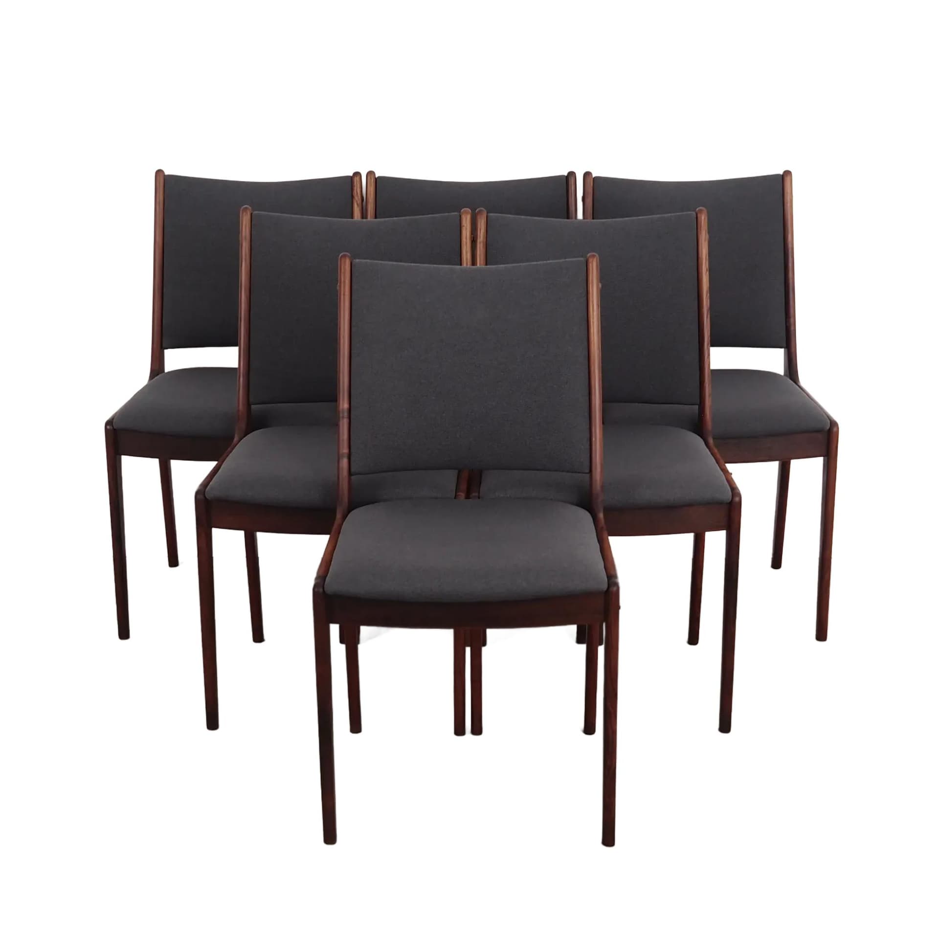 Set of six dining chairs, rosewood, grey fabric, by J. Andersen, Denmark, 1960s