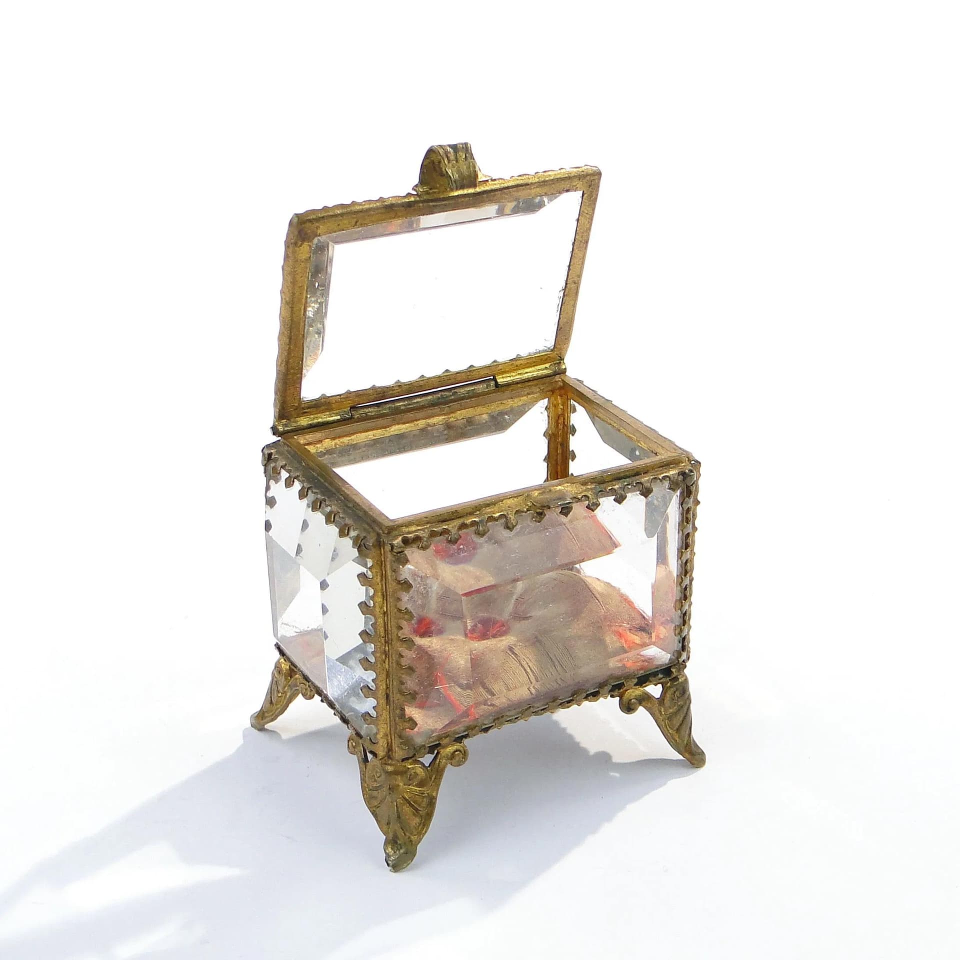 Pudełko na biżuterię, kryształ transparentny, mosiądz złocony, Francja, XIX w. - 35570