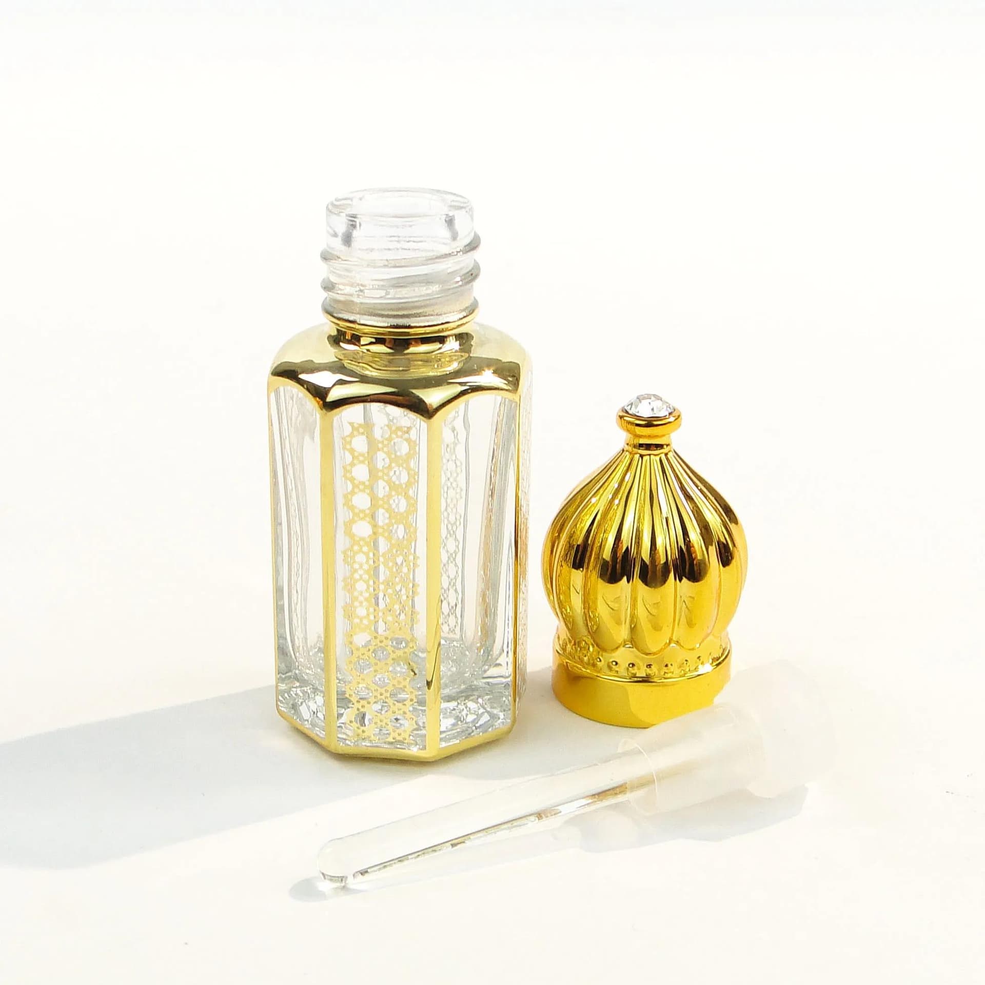 Flakon na perfumy, złoty, szkło, Polska, lata 50. - 35542