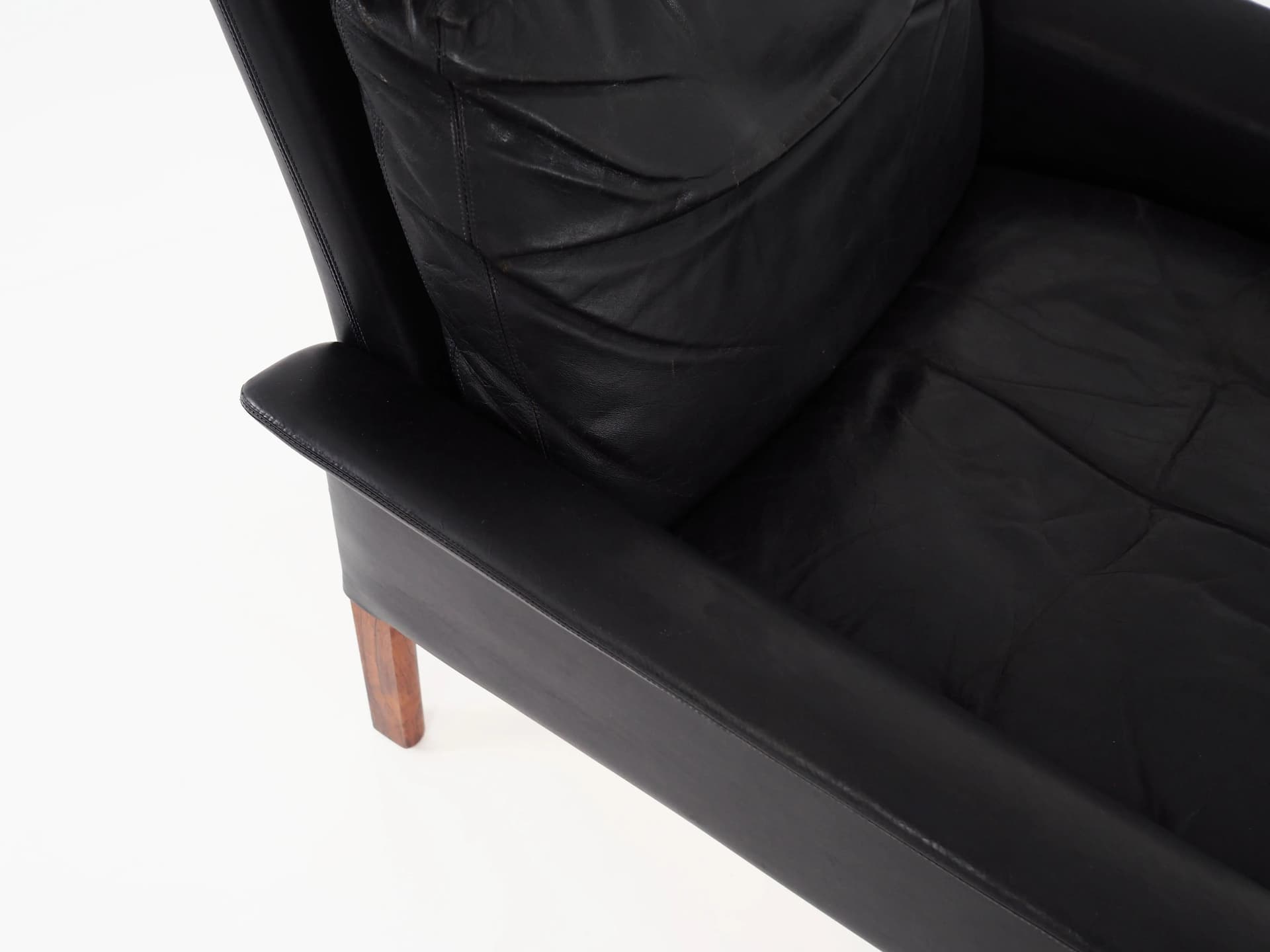 Armchair, black leather, rosewood, by H. Olsen, Denmark, 1960s - 35864