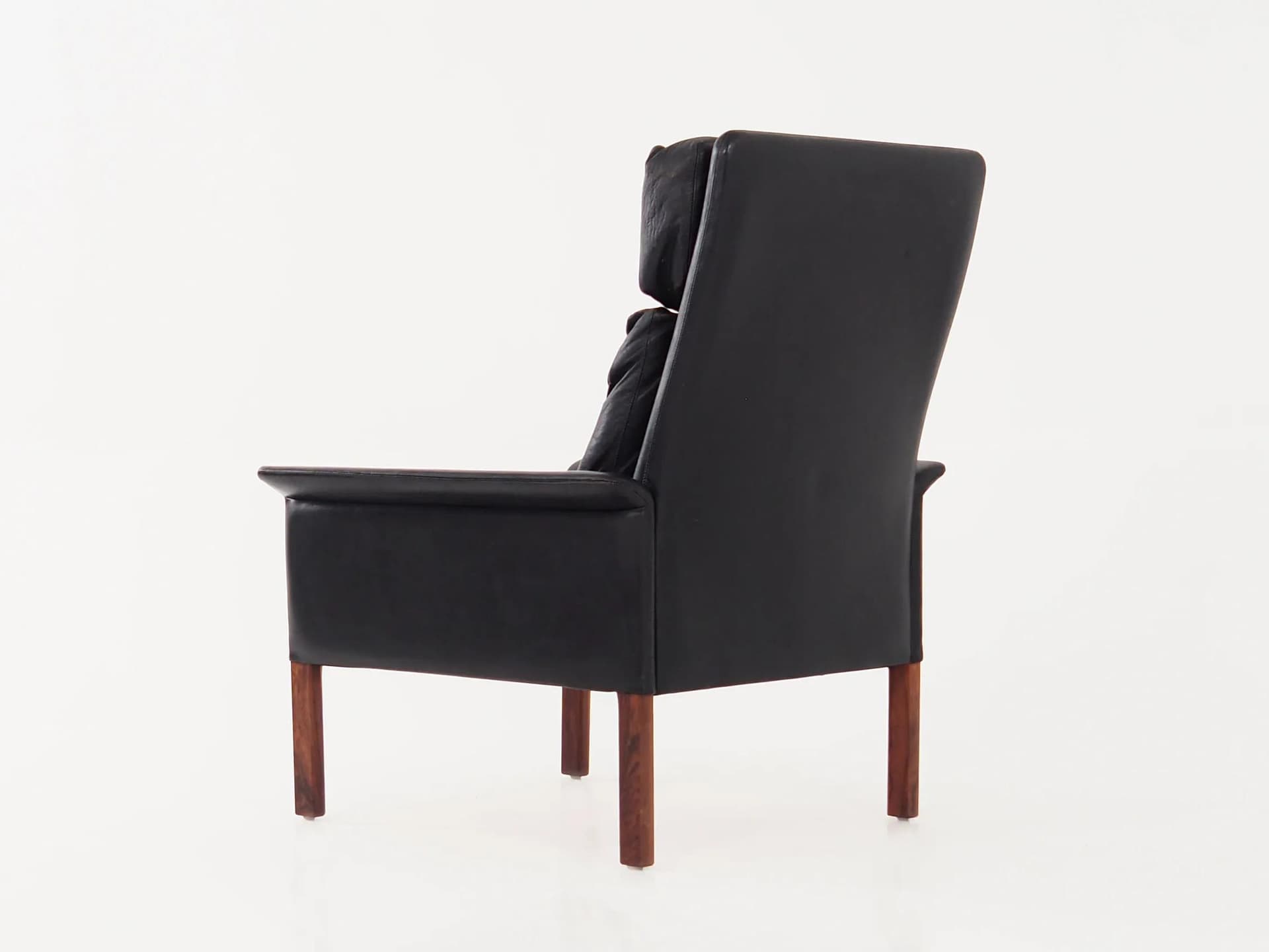 Armchair, black leather, rosewood, by H. Olsen, Denmark, 1960s - 35858