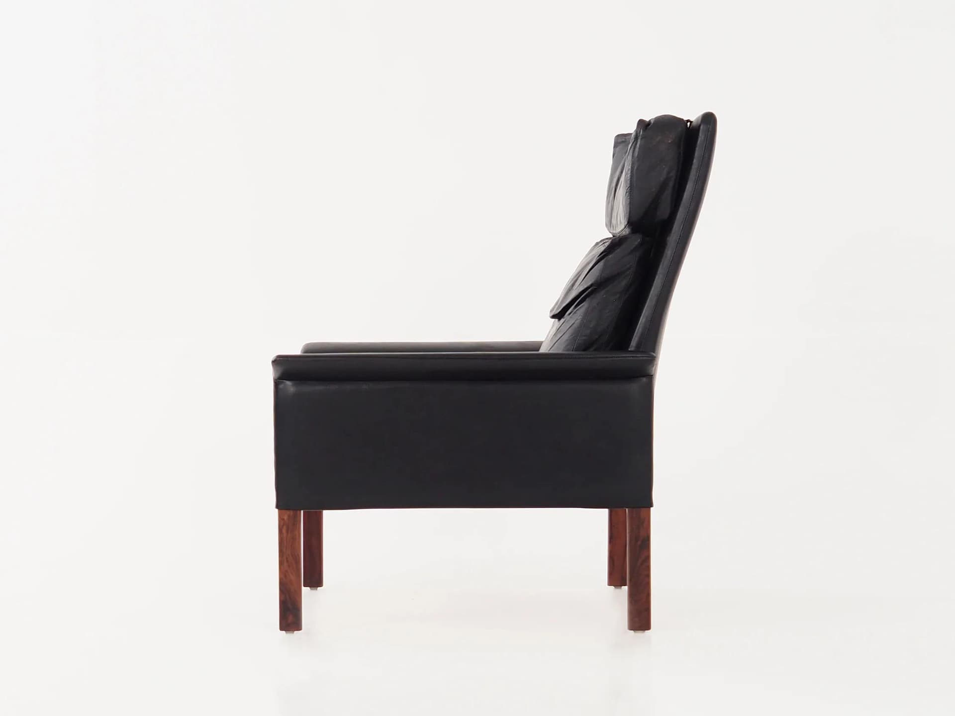 Armchair, black leather, rosewood, by H. Olsen, Denmark, 1960s - 35857