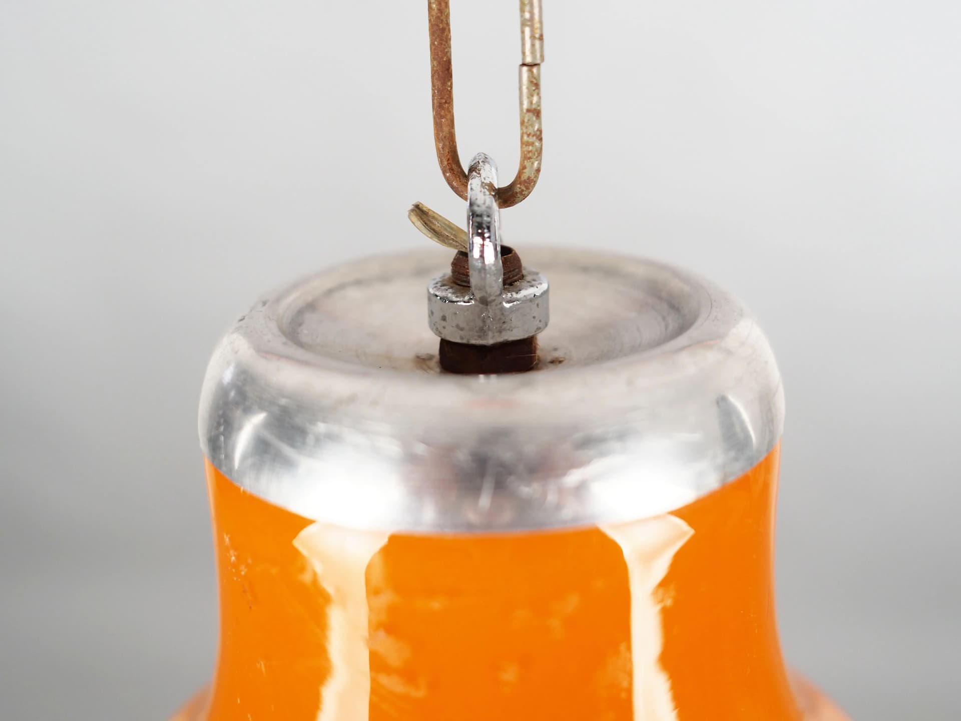 Lampa wisząca, szkło Murano pomarańczowe, metal, Mazzega, Włochy, lata 70. - 35806