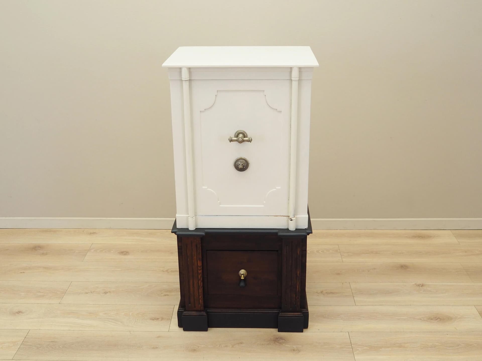 Scandinavian Safe, ivory steel, dark pine, Denmark, 1950s - 35772