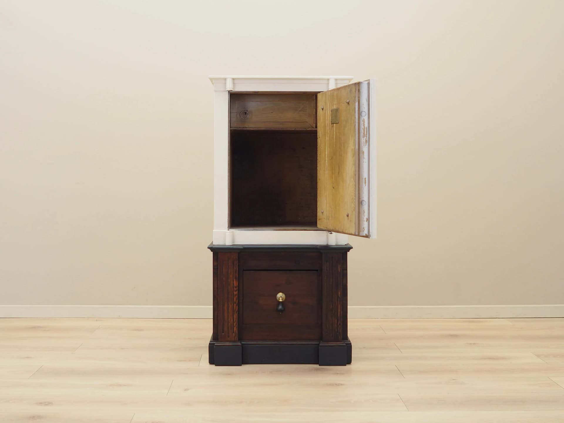 Scandinavian Safe, ivory steel, dark pine, Denmark, 1950s - 35771