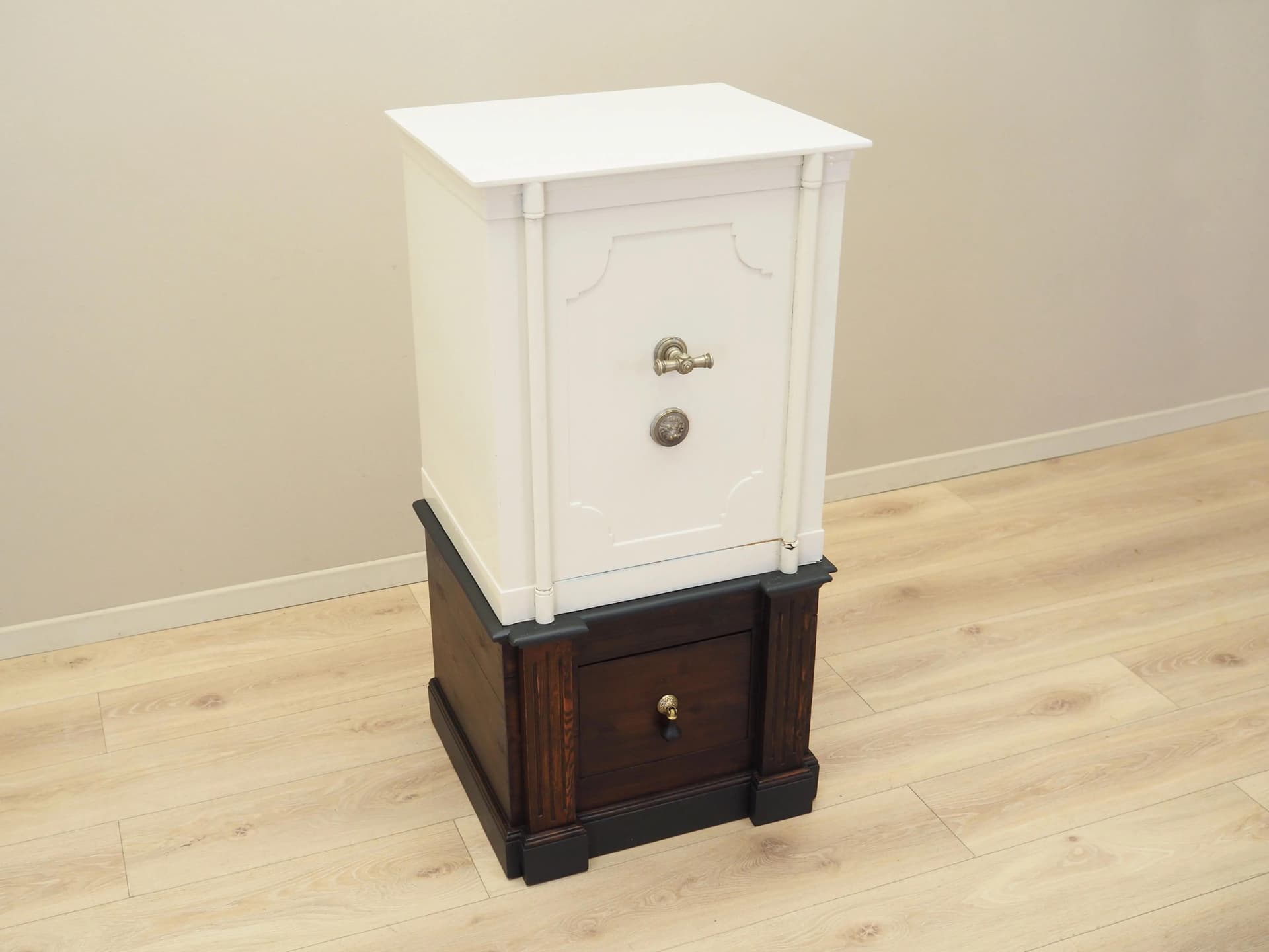 Scandinavian Safe, ivory steel, dark pine, Denmark, 1950s - 35773