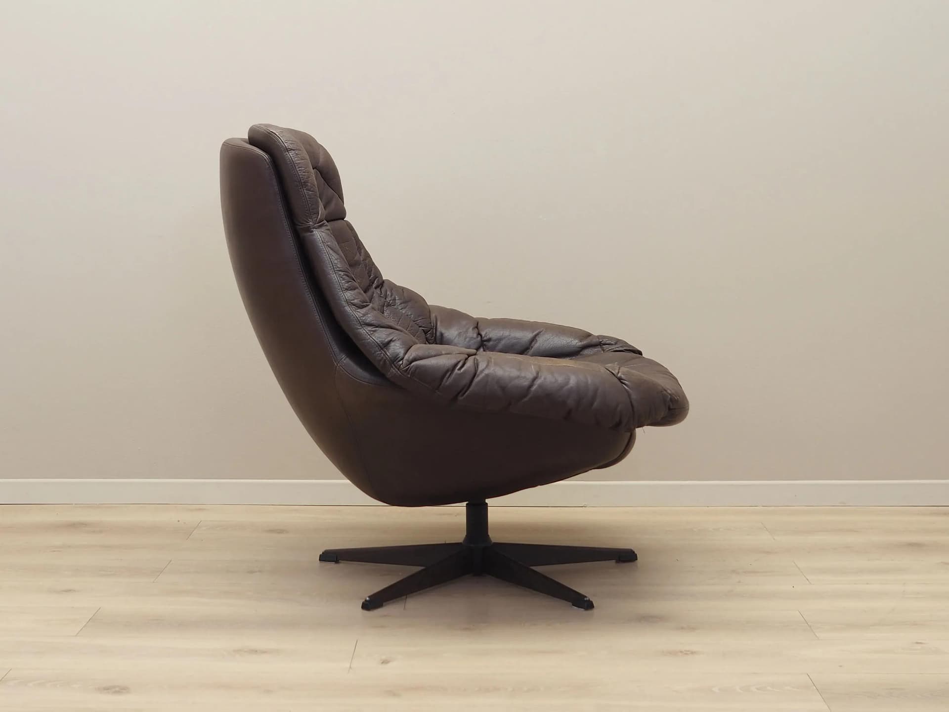 Swivel armchair, dark brown leather, by H.W. Klein, Bramin, Denmark, 1960s - 36036