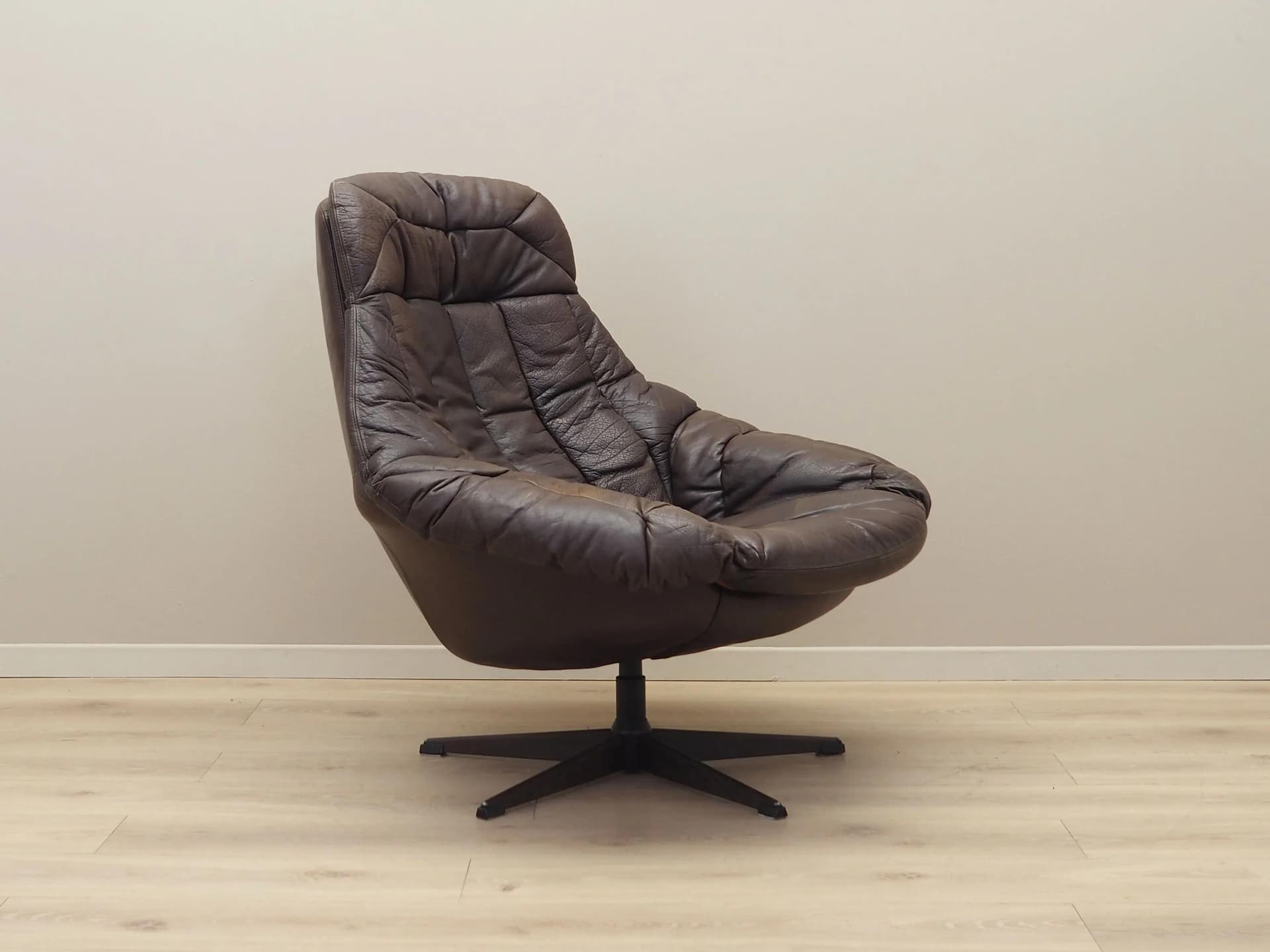 Swivel armchair, dark brown leather, by H.W. Klein, Bramin, Denmark, 1960s - 36037