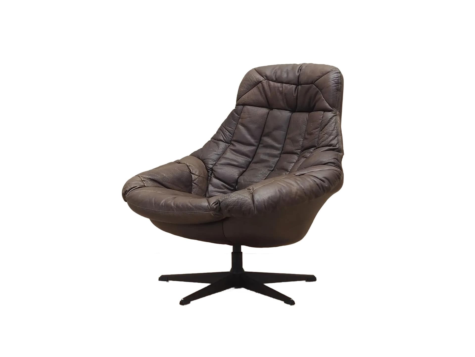 Swivel armchair, dark brown leather, by H.W. Klein, Bramin, Denmark, 1960s