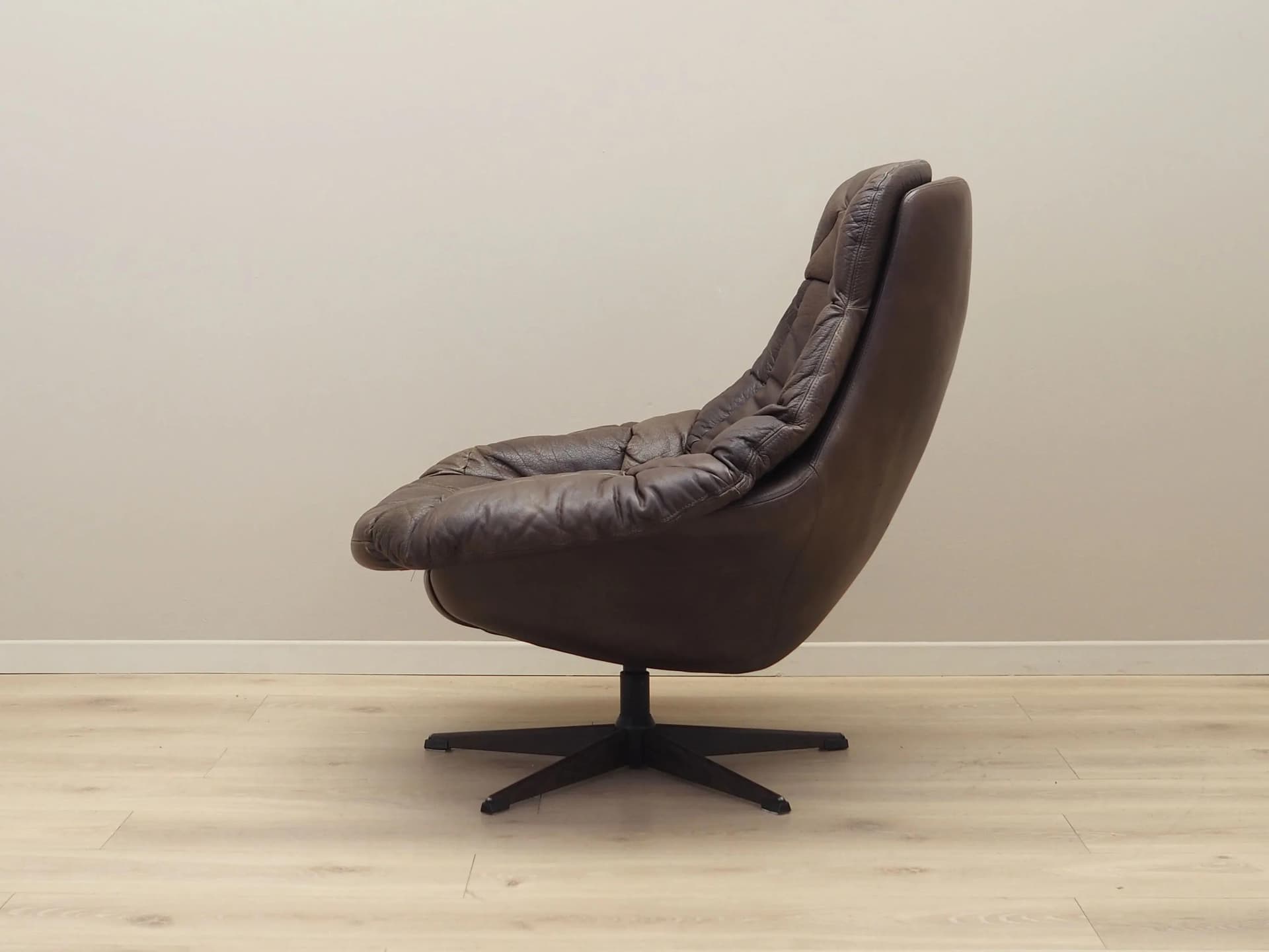 Swivel armchair, dark brown leather, by H.W. Klein, Bramin, Denmark, 1960s - 36032