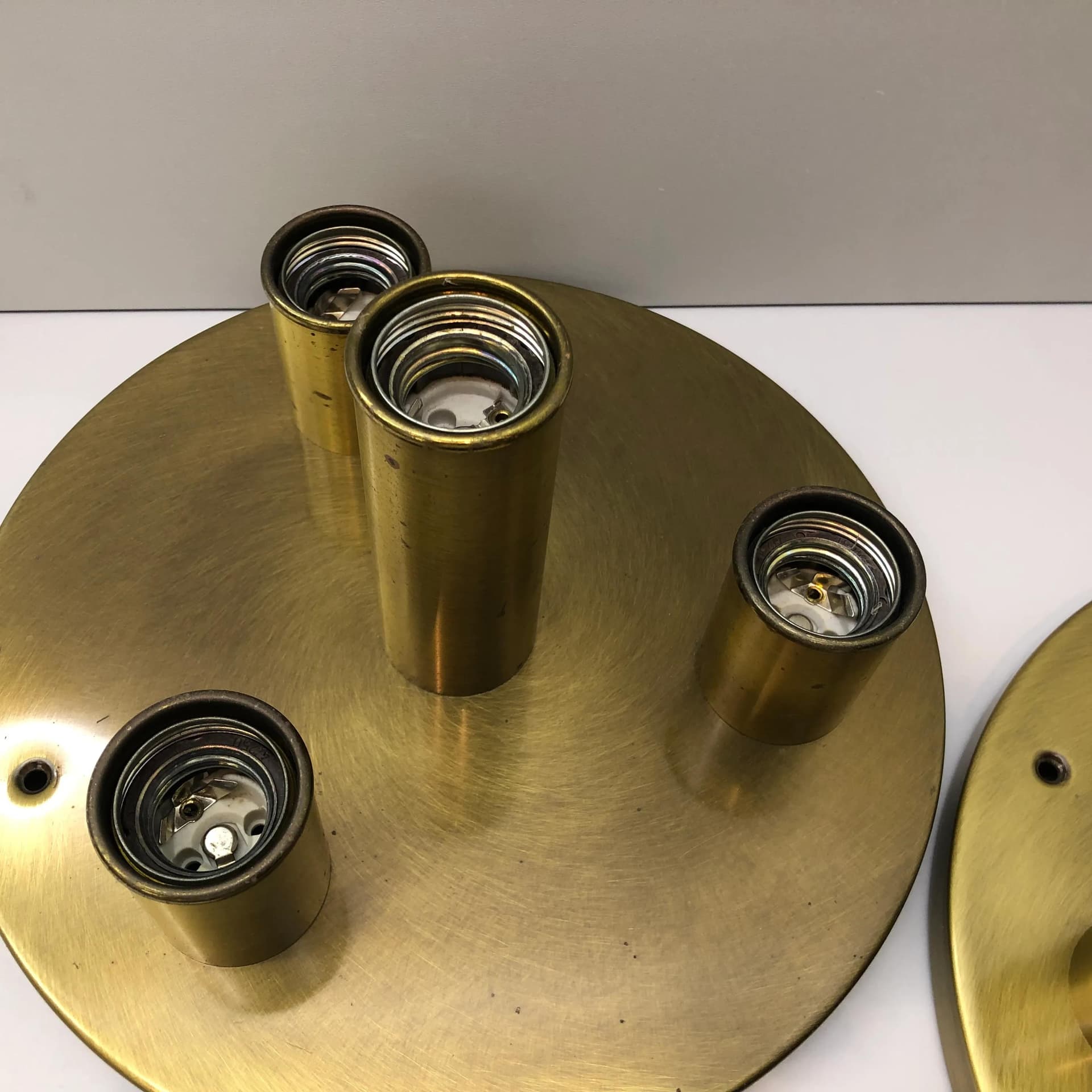 Pair of plafonds, golden brass, TZ Schmitz Leuchten, Germany, 1970s. - 36070