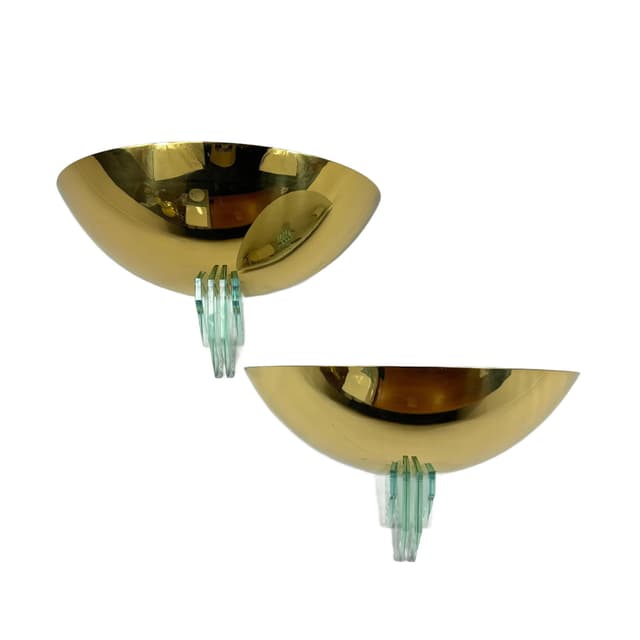 Pair of wall sconces Art Deco, golden brass, Baulmann Leuchten, Germany, 1990s. - DIMENSION