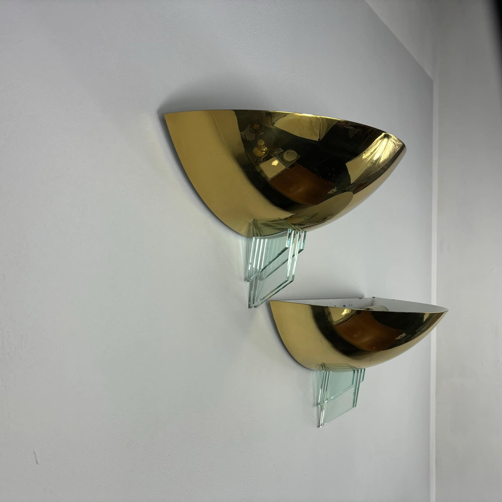 Pair of wall sconces Art Deco, golden brass, Baulmann Leuchten, Germany, 1990s. - 36043