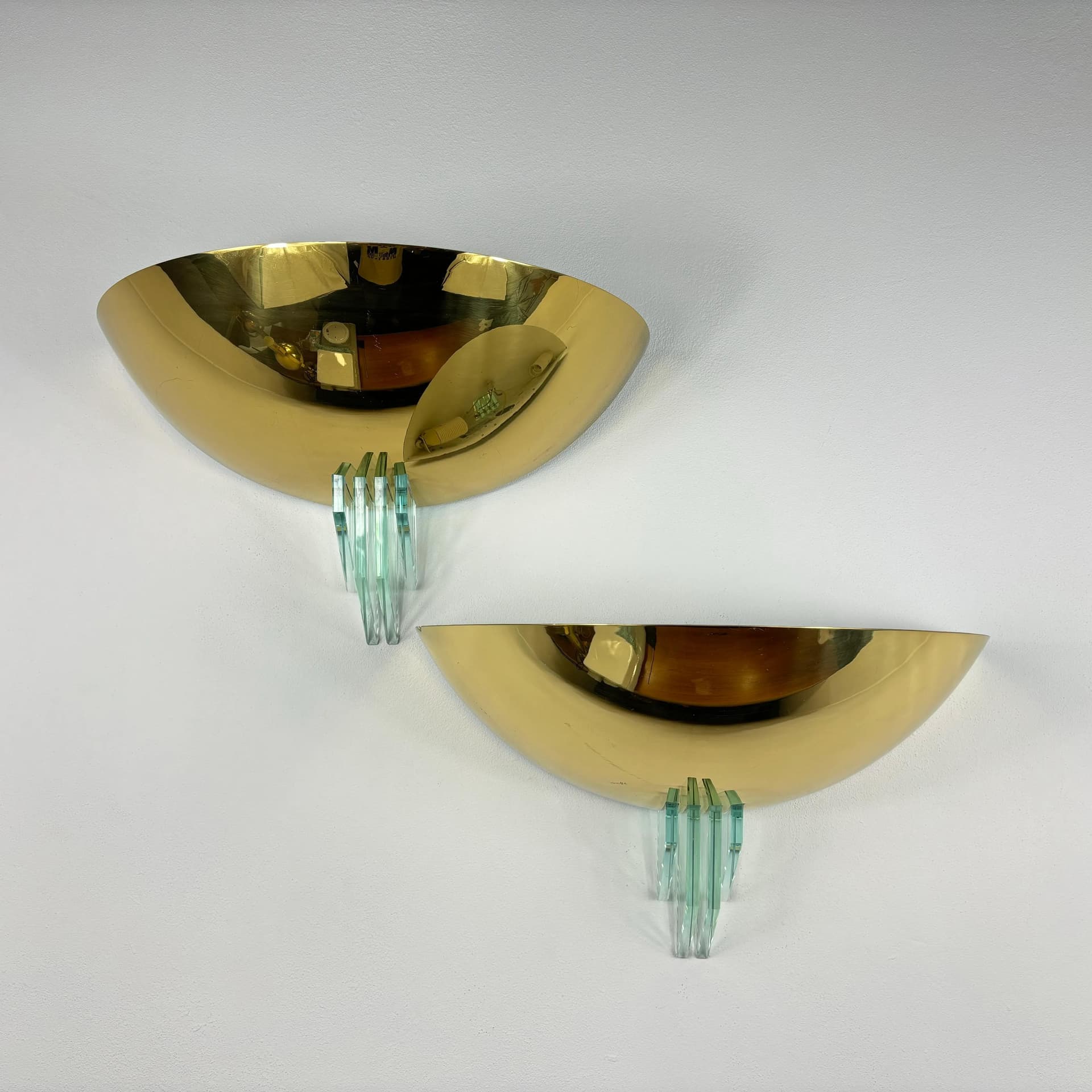 Pair of wall sconces Art Deco, golden brass, Baulmann Leuchten, Germany, 1990s. - 36044