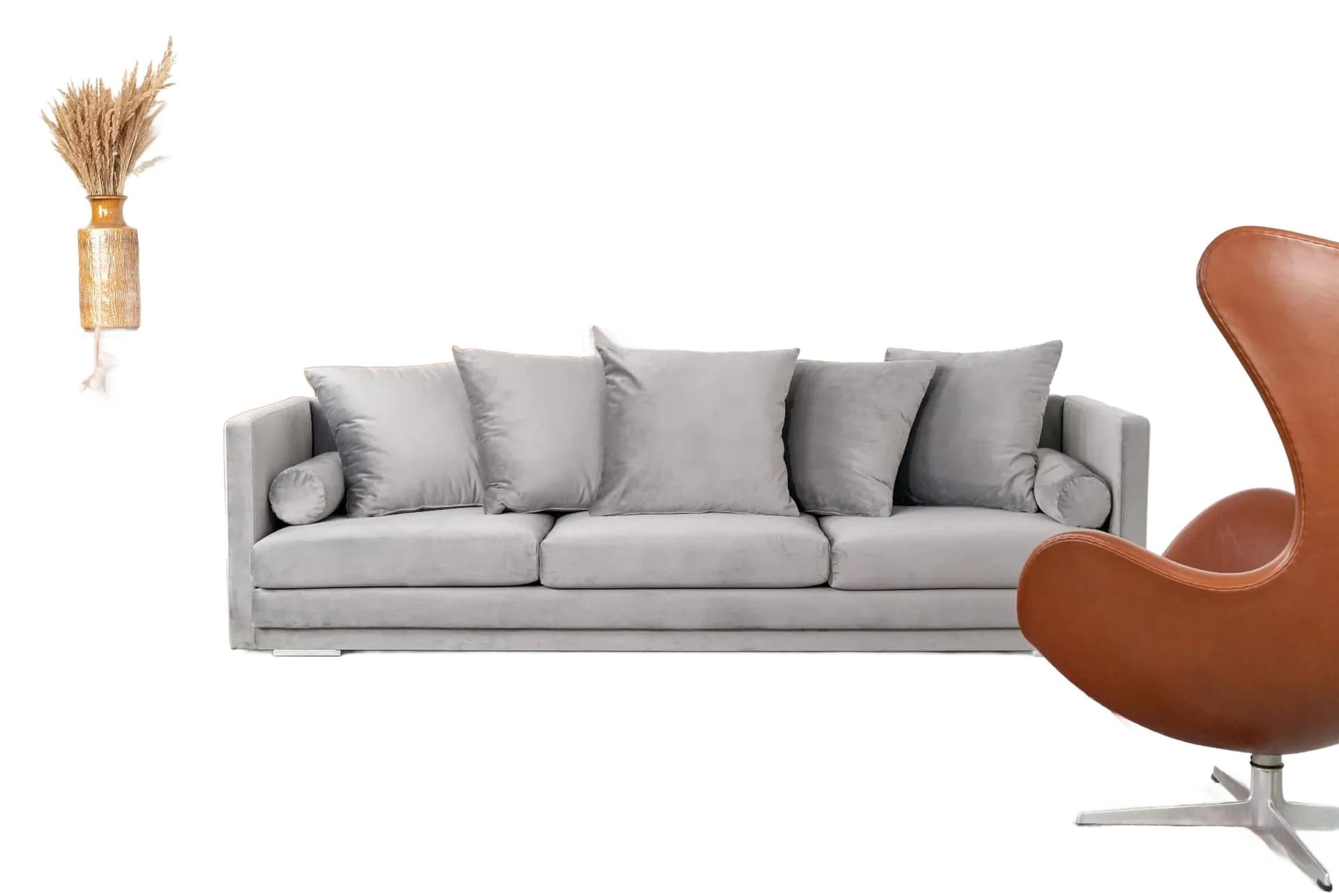 Sofa Malmo, szary velvet, drewno, Polska, lata 90. - 36162