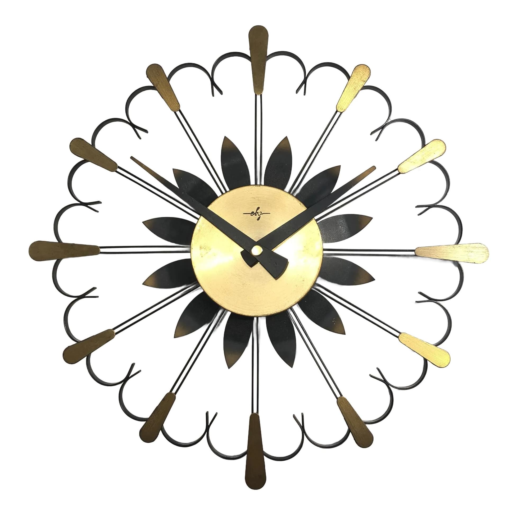 Zegar ścienny brutalistyczny, stal czarna, mosiądz złoty, Niemcy, lata 70.