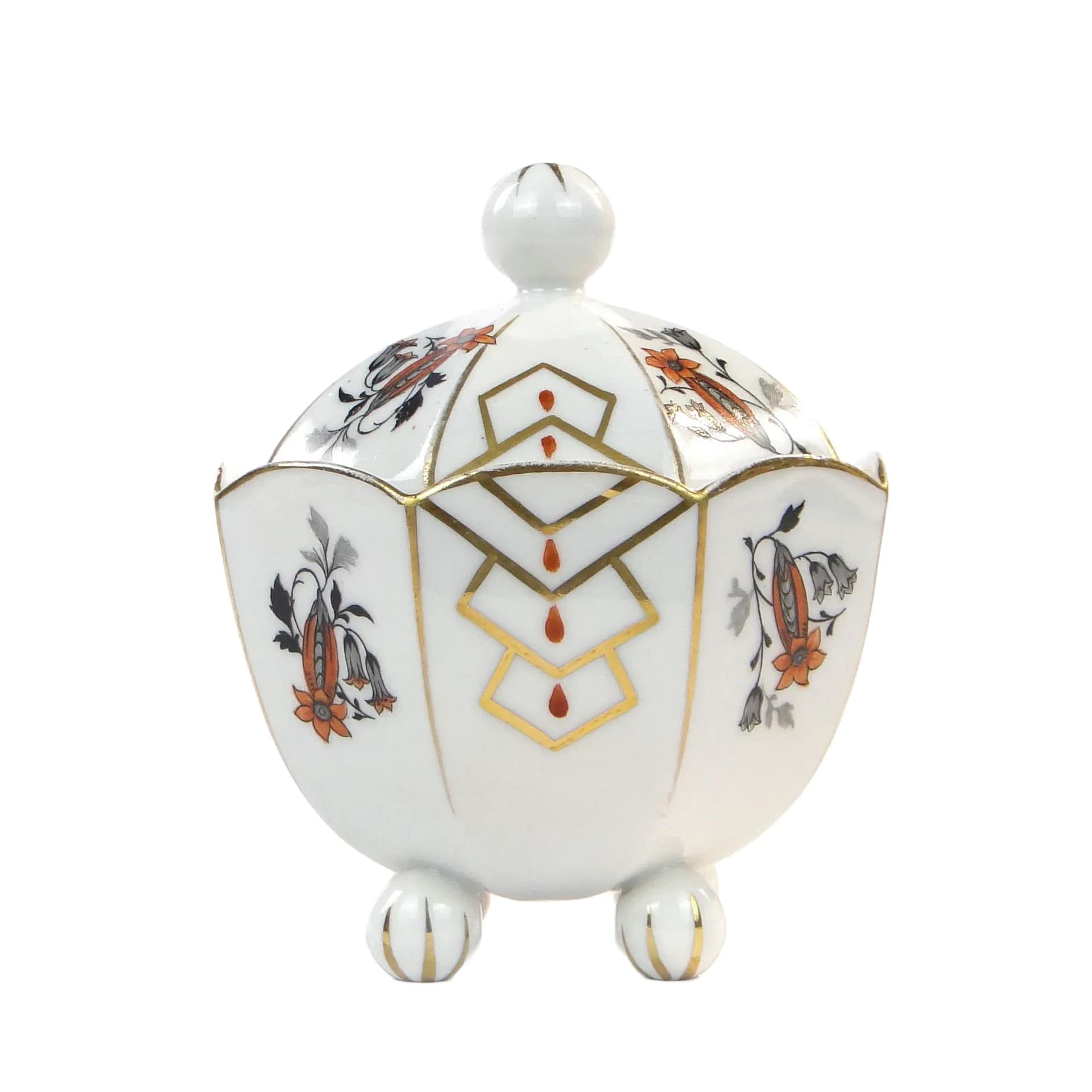 Bomboniera Art déco, biała porcelana, Mathes & Ebel, Saksonia, Niemcy, lata 30.