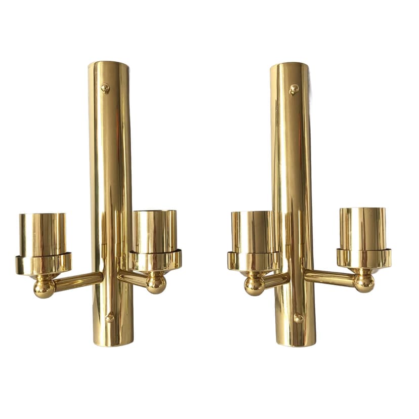 Pair of wall sconces, gilded brass, Leitner Leuchten, Germany, 1970s.
