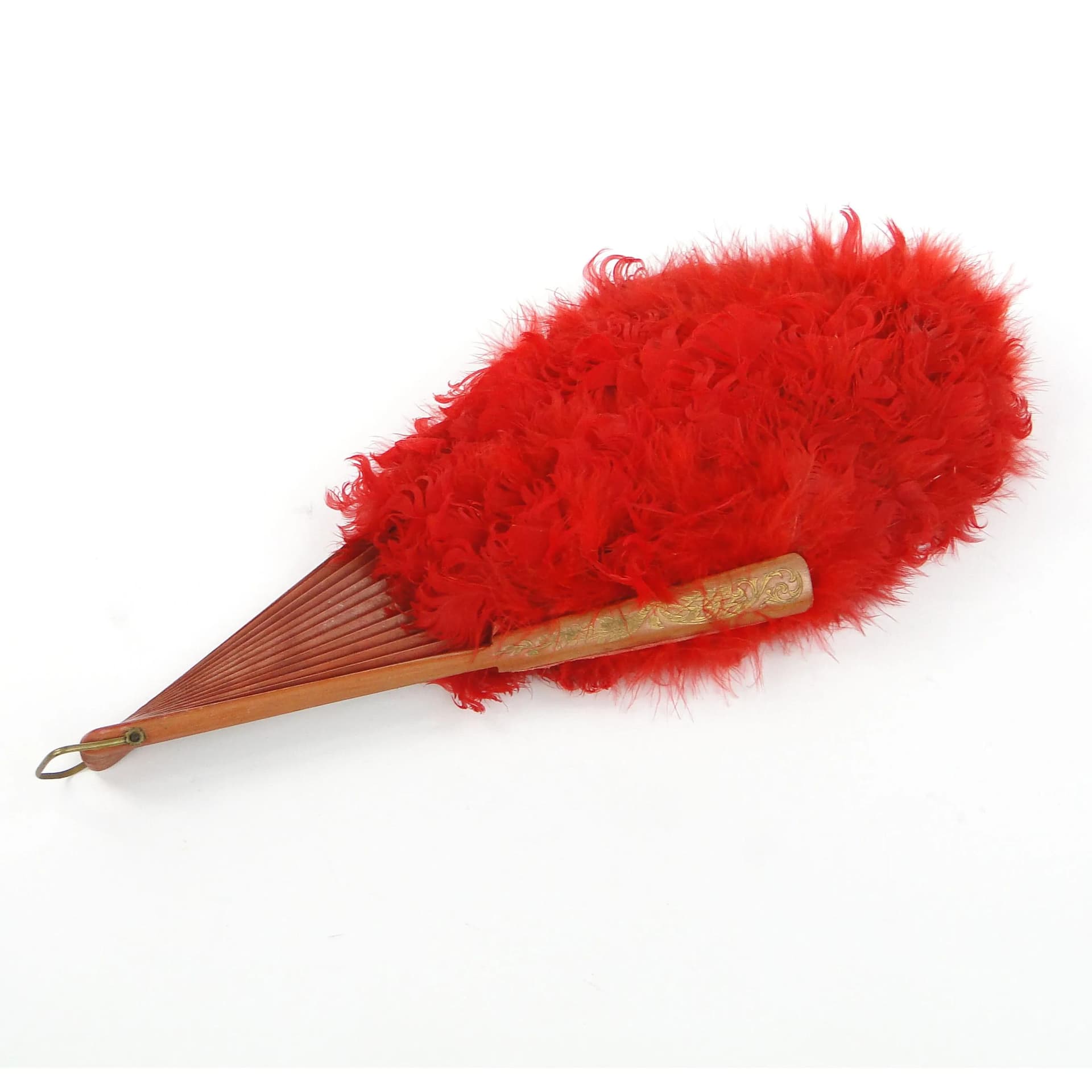 Wachlarz secesyjny, czerwony, pióra papier drewno mahoń, Austro-Węgry, początek XX w. - 36321