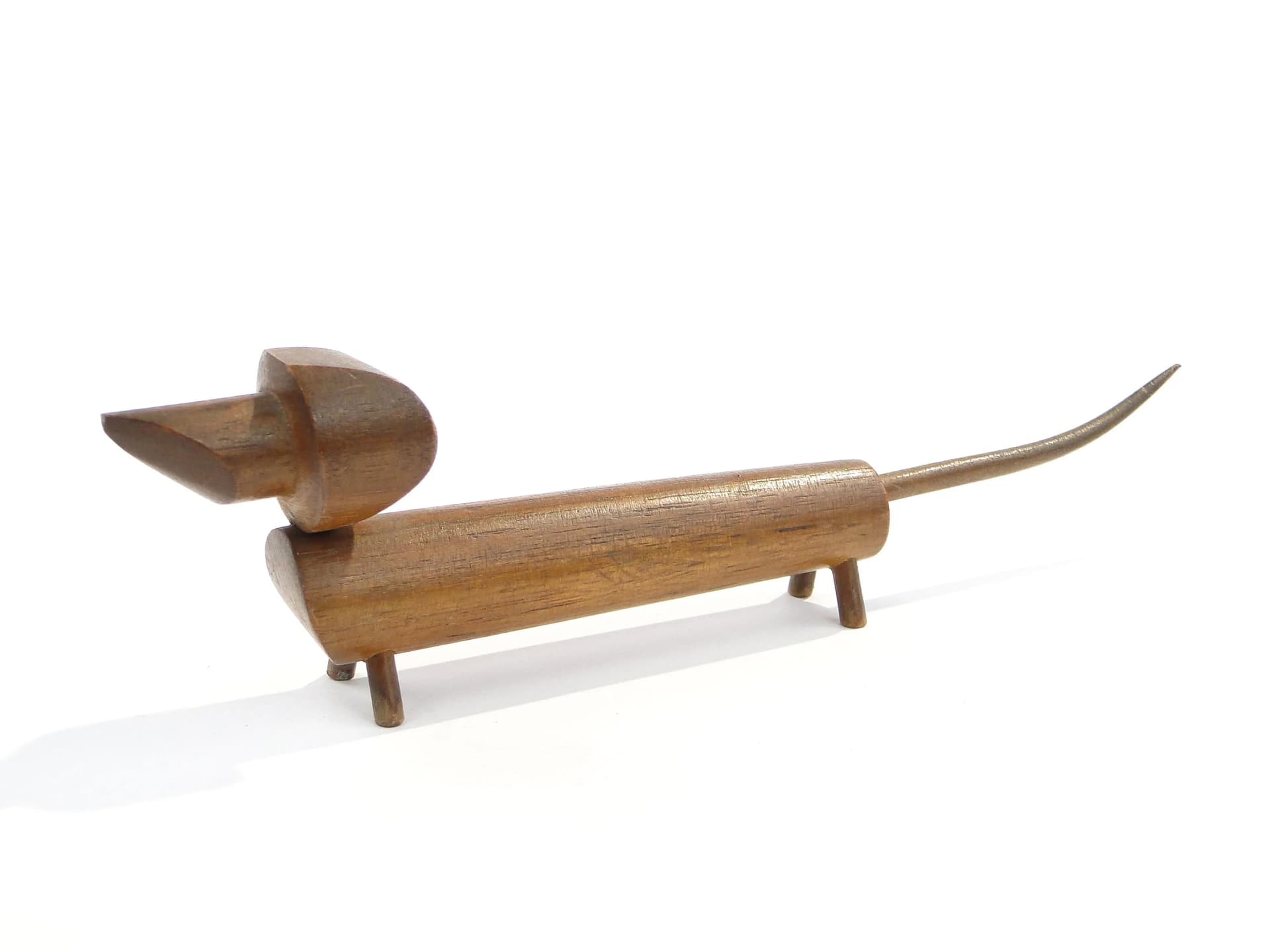 Figurka jamnika, drewno tekowe brązowy, Szwecja, lata 60. - 36287