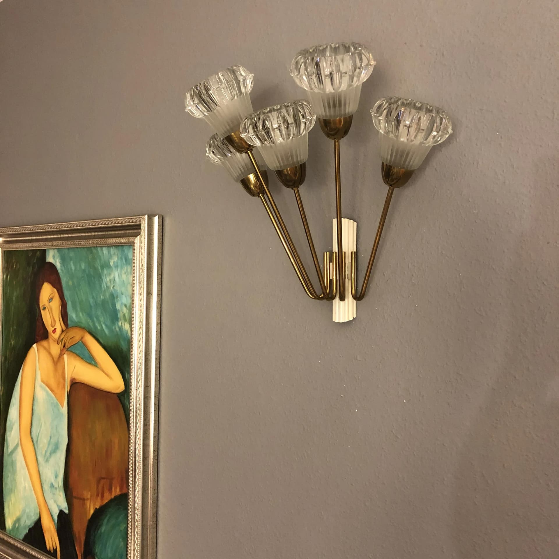 Wall sconce Stilnovo, golden brass, transparent glass, Germany, 1960s. - 36453