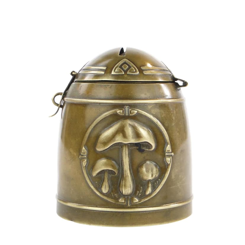 Skarbonka secesyjna, brązowy ciemny, mosiądz, Austria, początek XX w.