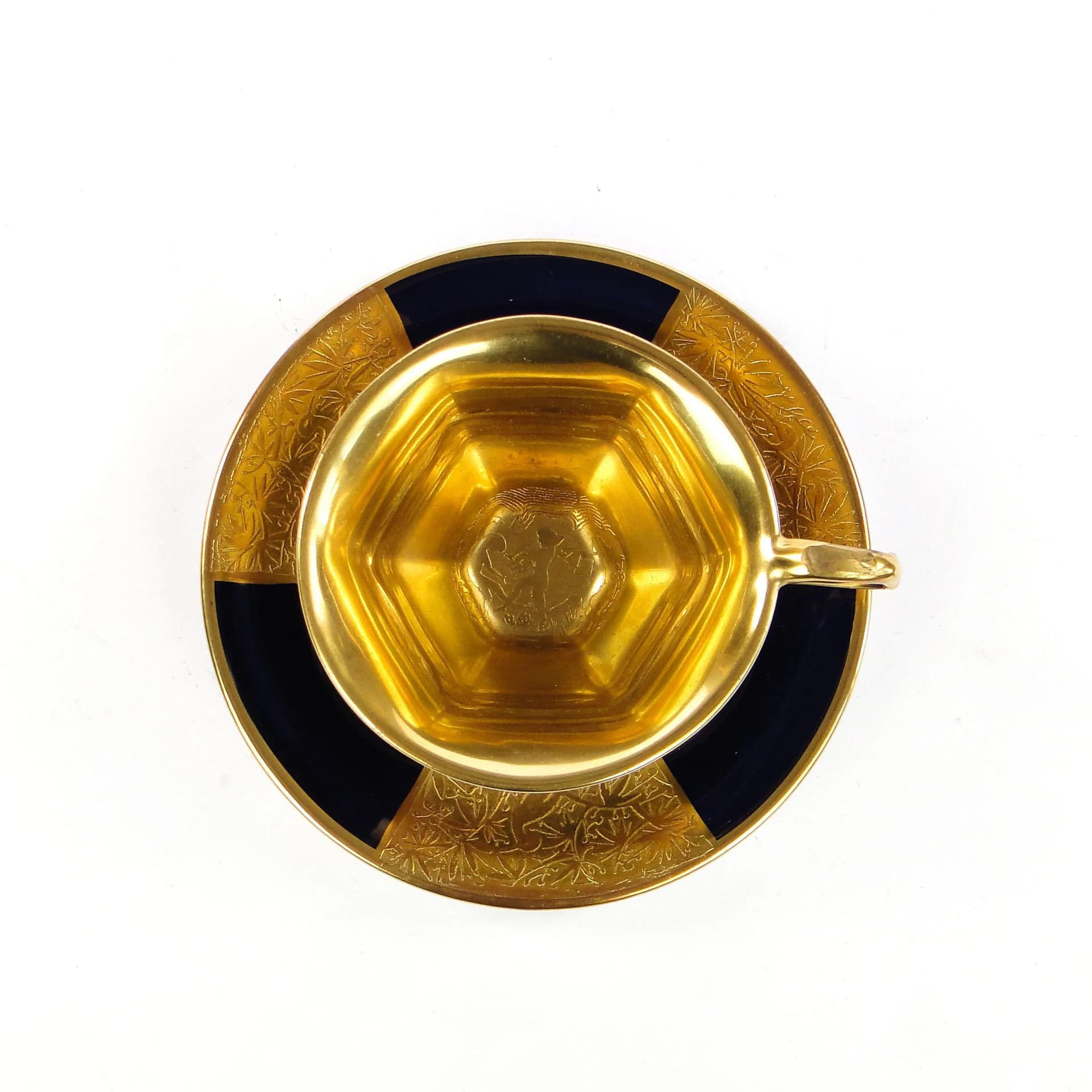 Filiżanka do mokki Art deco, porcelana granatowa złocona, Schlaggenwald, Czechosłowacja, lata 20. - 36475