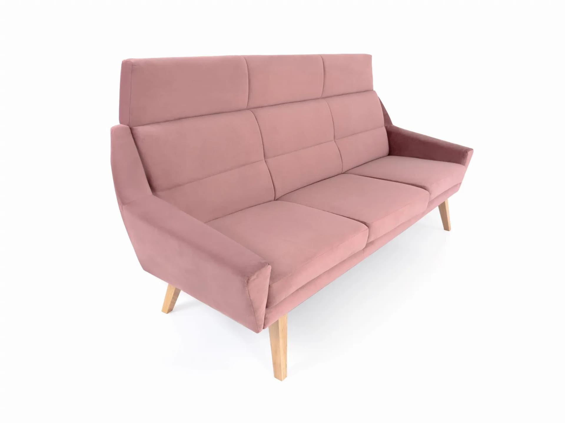 Sofa Mandal, velvet różowy, drewno jasne, Polska, lata 90. - 36739