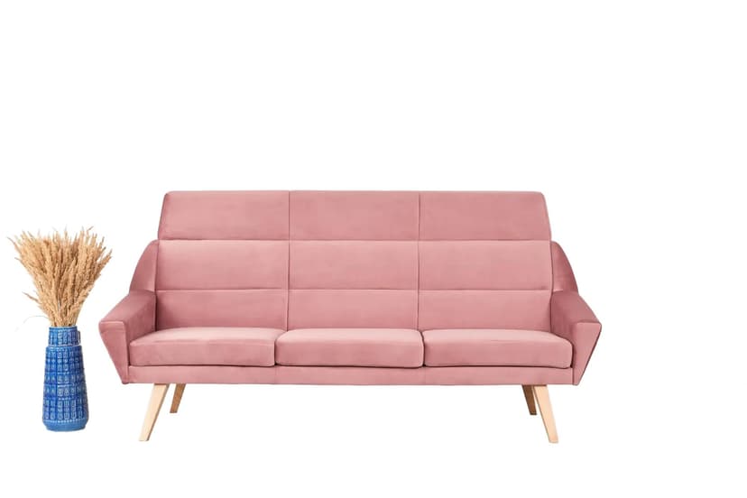 Sofa Mandal, velvet różowy, drewno jasne, Polska, lata 90.