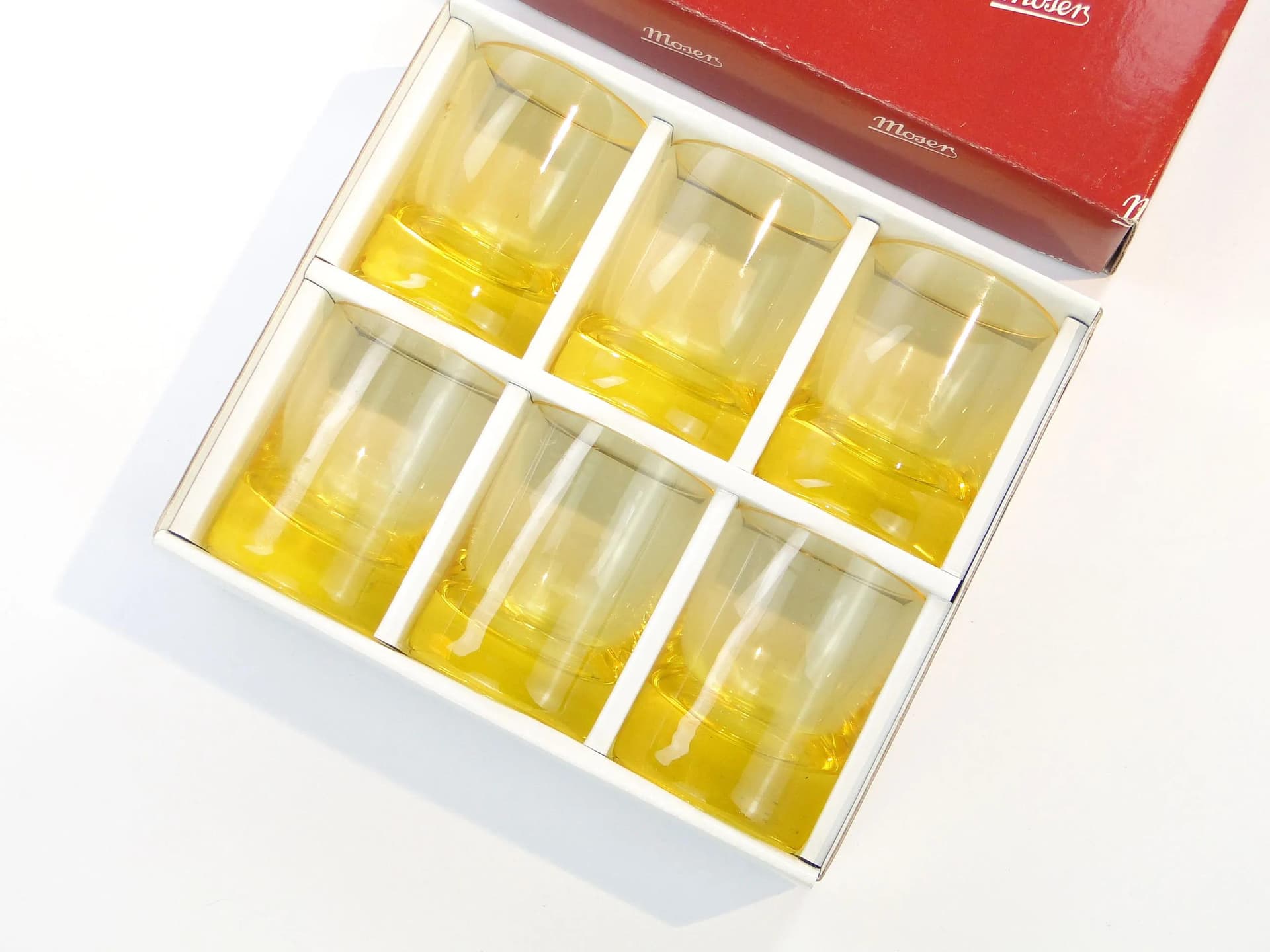 Komplet szklanek do whisky, kryształ żółty, proj. R. Eschler, Moser, Czechosłowacja, lata 60. - 36677