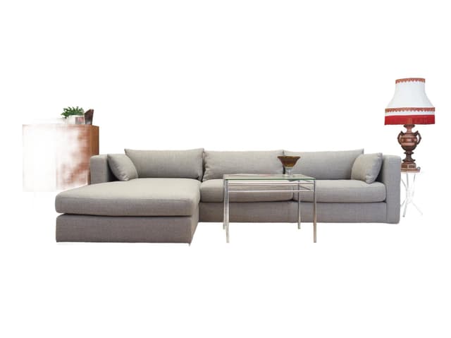 Corner Sofa, Scandinavian, grey fabric, wood, Denmark, 21st c. - DIMENSION