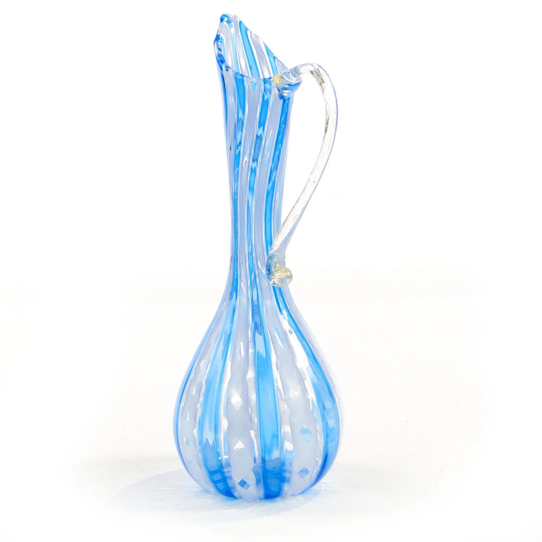 Karafka millefiori, szkło turkusowe, proj. F. Bianconi, Venini, Włochy, lata 50. - 36851