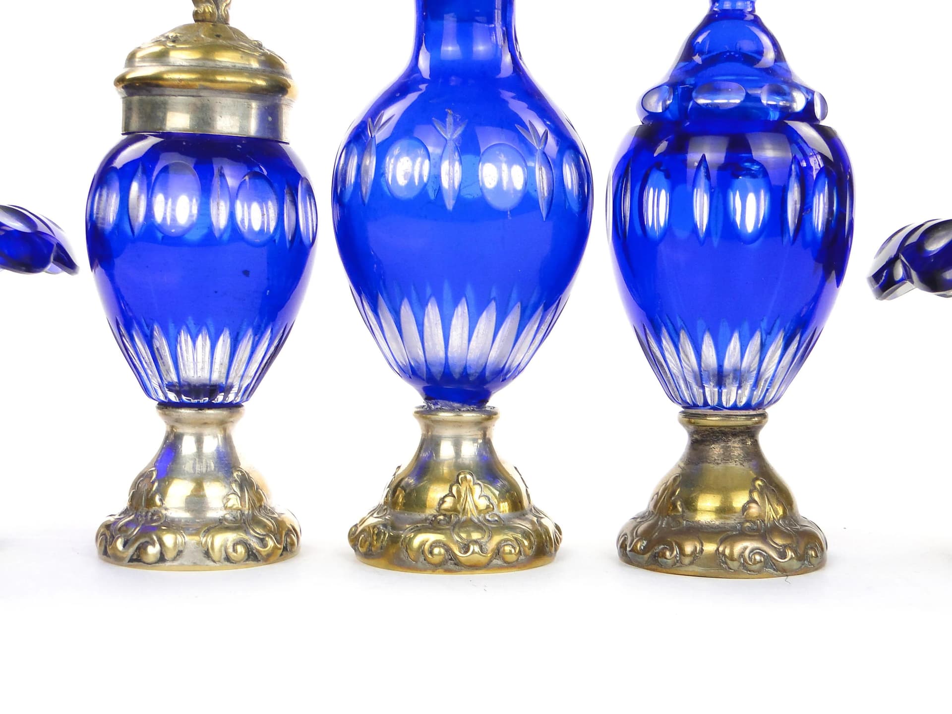 Zestaw naczyń Biedermeier, szkło kobaltowe, mosiądz srebrzony, Dania, początek XX w. - 36921