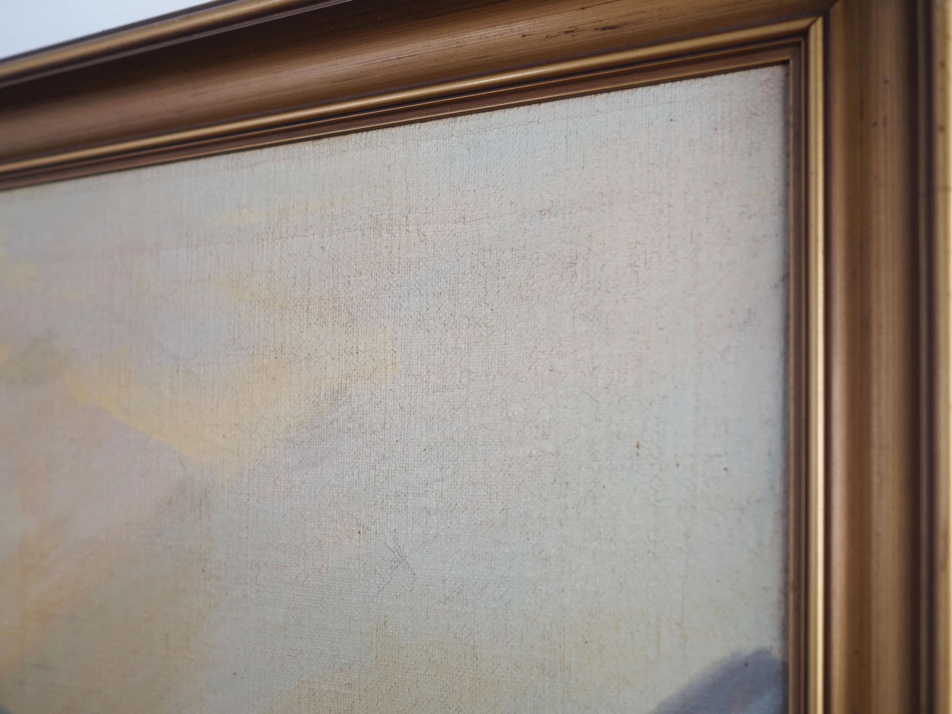 Painting, Camp by the River, yellow, oil on canvas, by V. O. Engström, Sweden, 19th c. - 36964