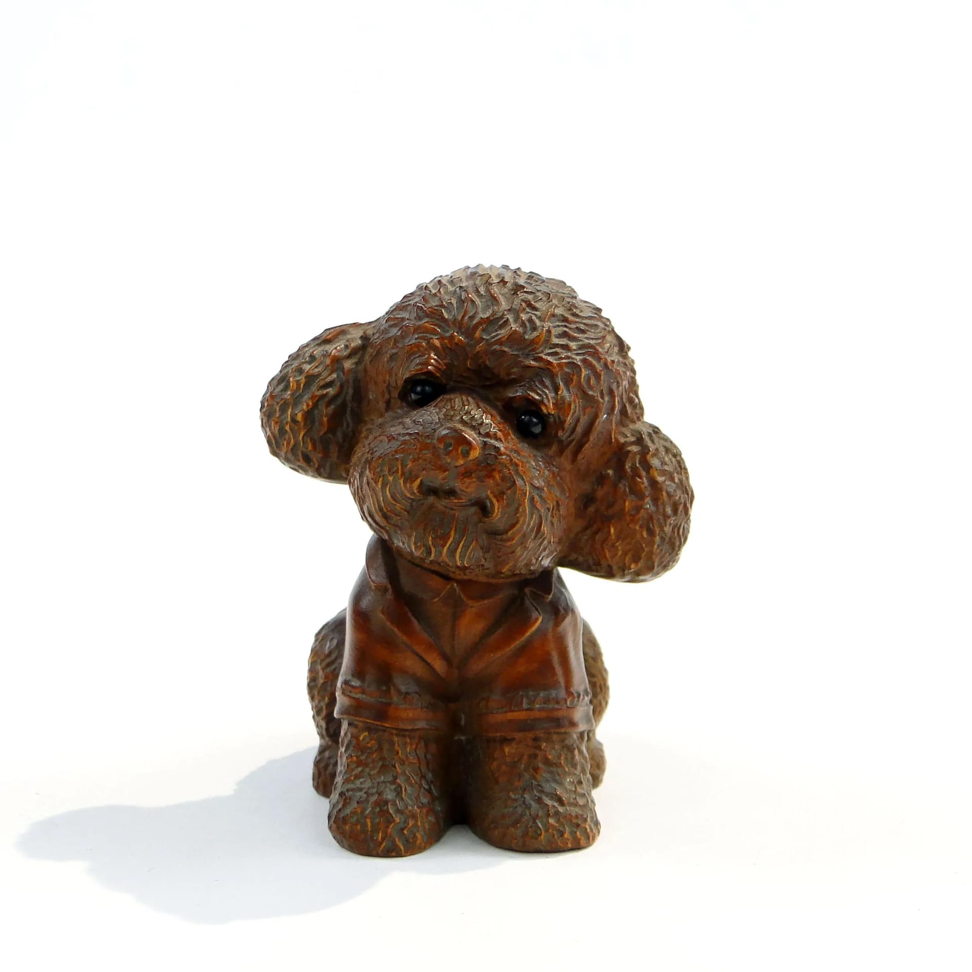 Rzeźba kameralna, miniatura szczeniaka, bukszpan japoński ciemnobrązowy, Japonia, lata 90. - 37097