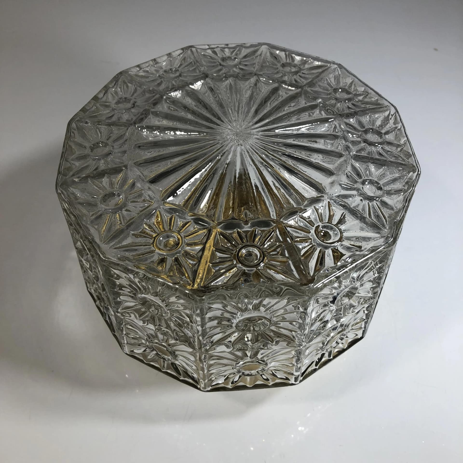 Ceiling Light, transparent glass, gold aluminium, VEB Gorlitz, Germany, 1980s. - 37033