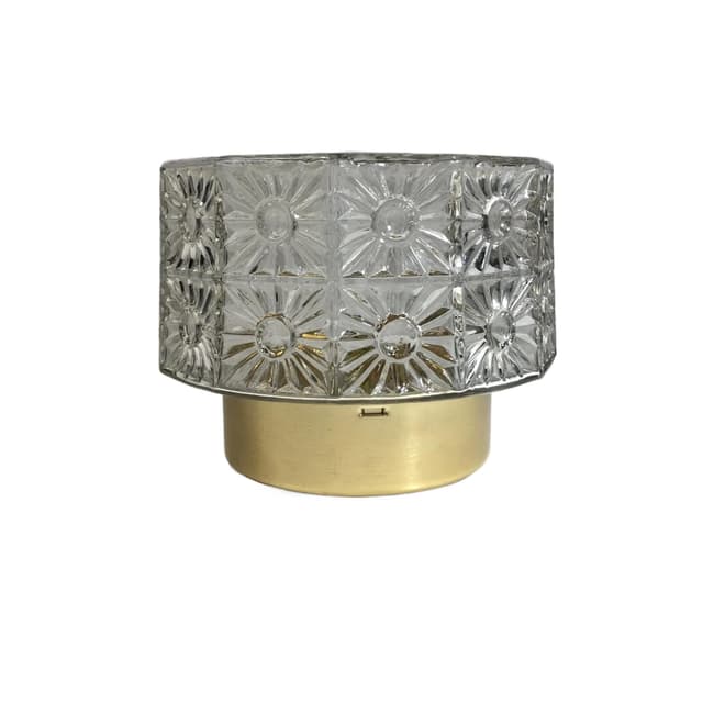 Ceiling Light, transparent glass, gold aluminium, VEB Gorlitz, Germany, 1980s. - DIMENSION