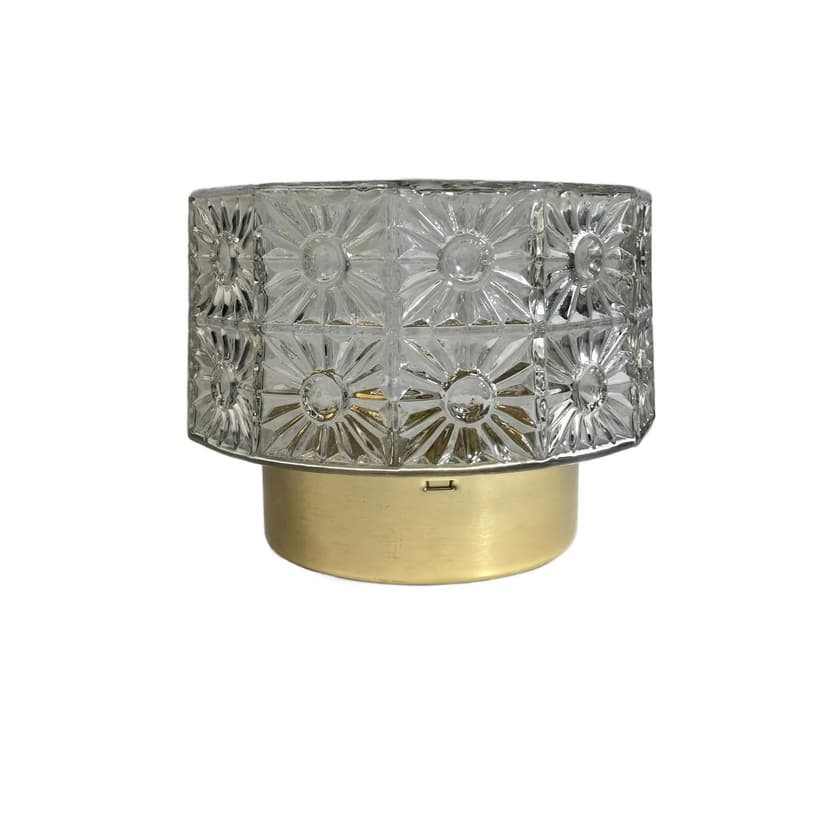 Ceiling Light, transparent glass, gold aluminium, VEB Gorlitz, Germany, 1980s.