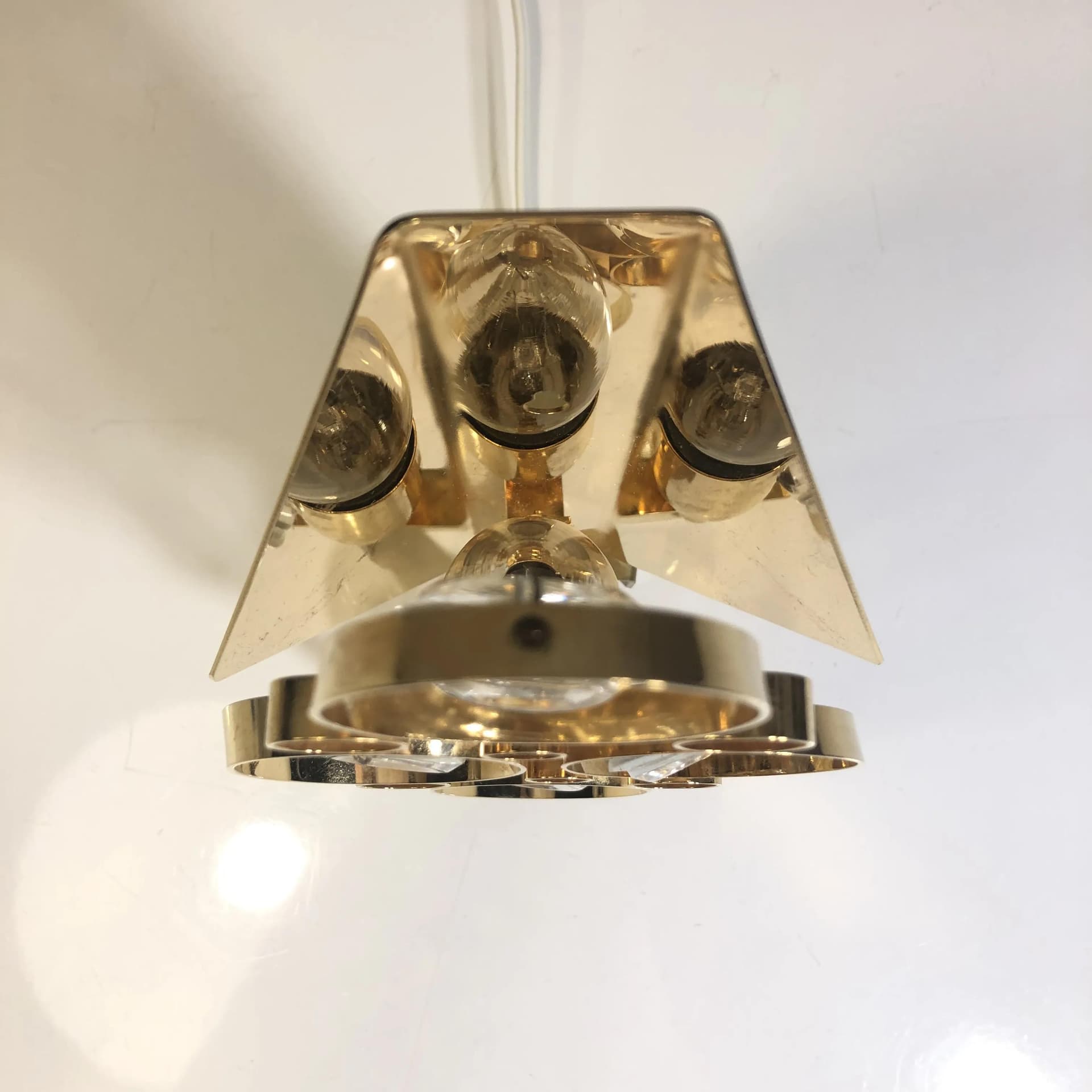 Wall sconce, golden brass, glass, Sweden, 1970s - 37015