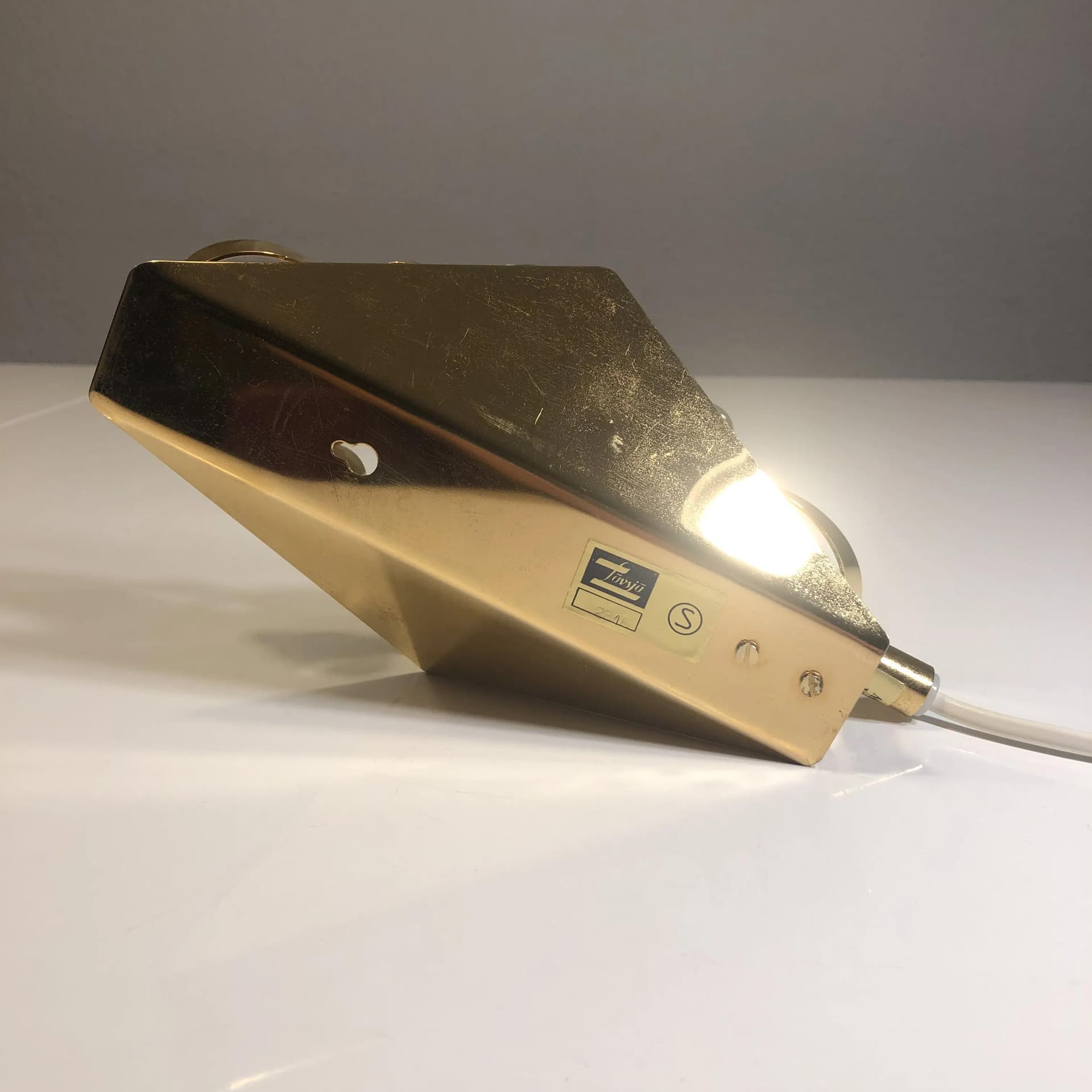 Wall sconce, golden brass, glass, Sweden, 1970s - 37016