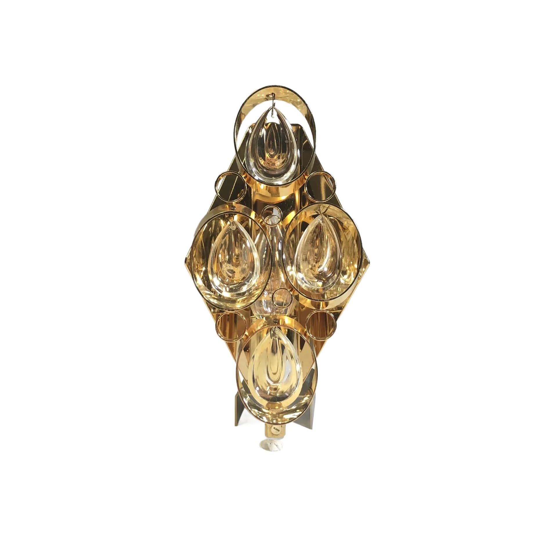 Wall sconce, golden brass, glass, Sweden, 1970s