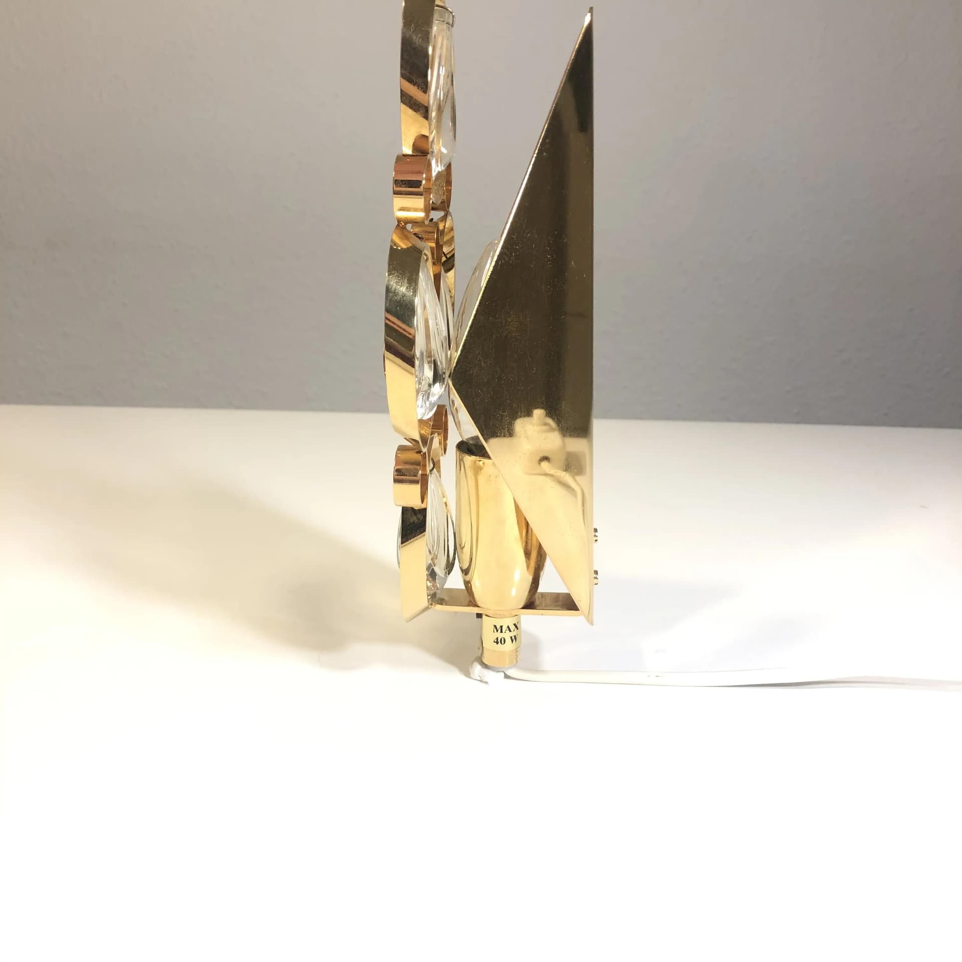 Wall sconce, golden brass, glass, Sweden, 1970s - 37013