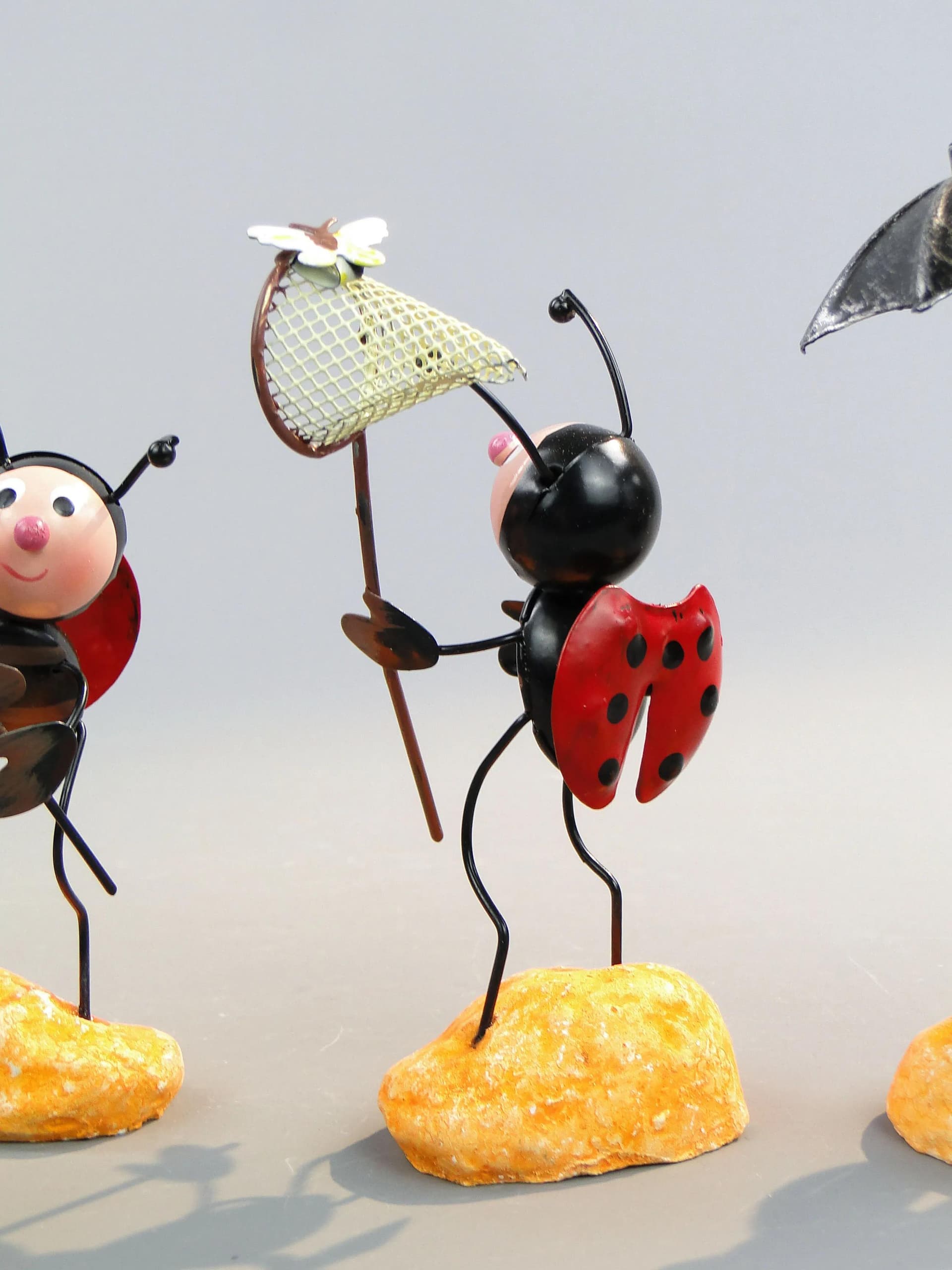 Red Miniature Lacquered Metal Ladybug Figurines, Czechoslovakia, 1970s - 37269