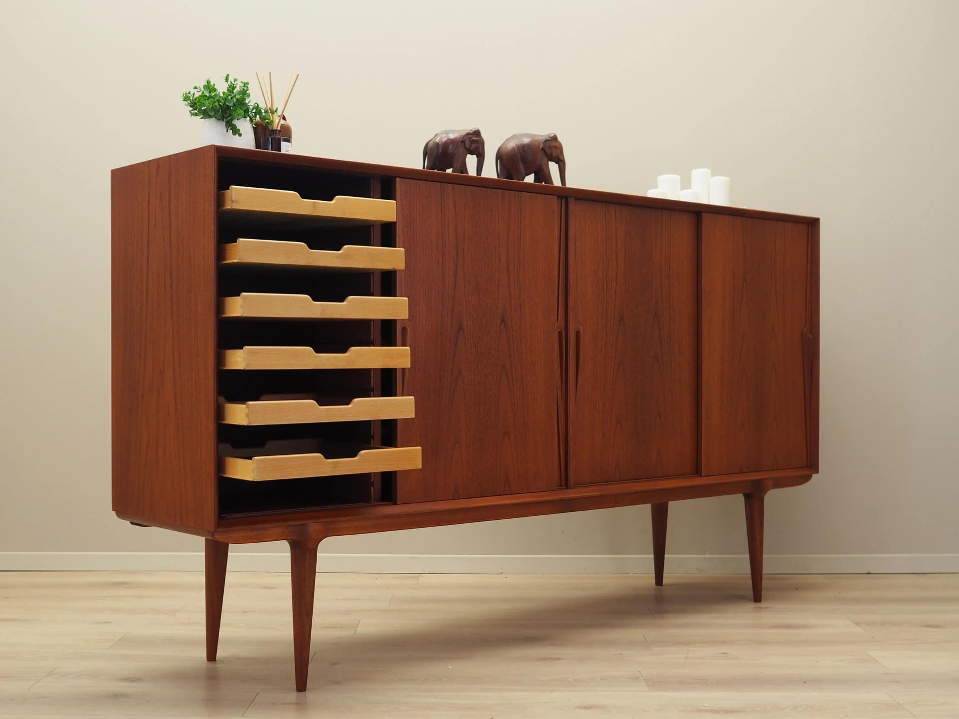 Highboard model 19, brown teak, Omann Jun, Denmark, 1970s