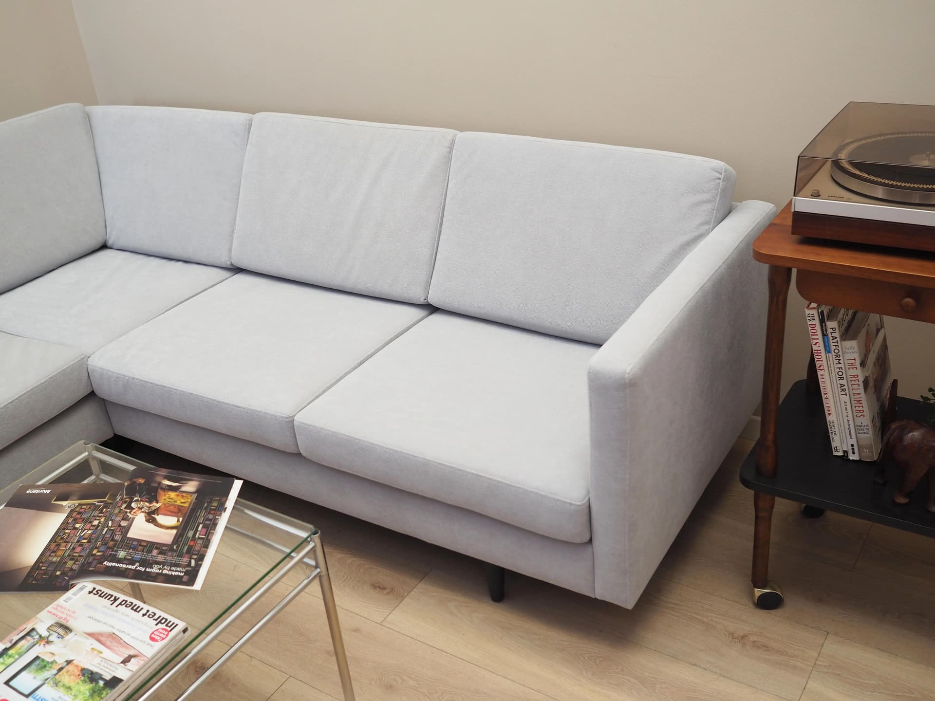 Narożnik, duński design, szary, tkanina, Dania, lata 90. - 37322