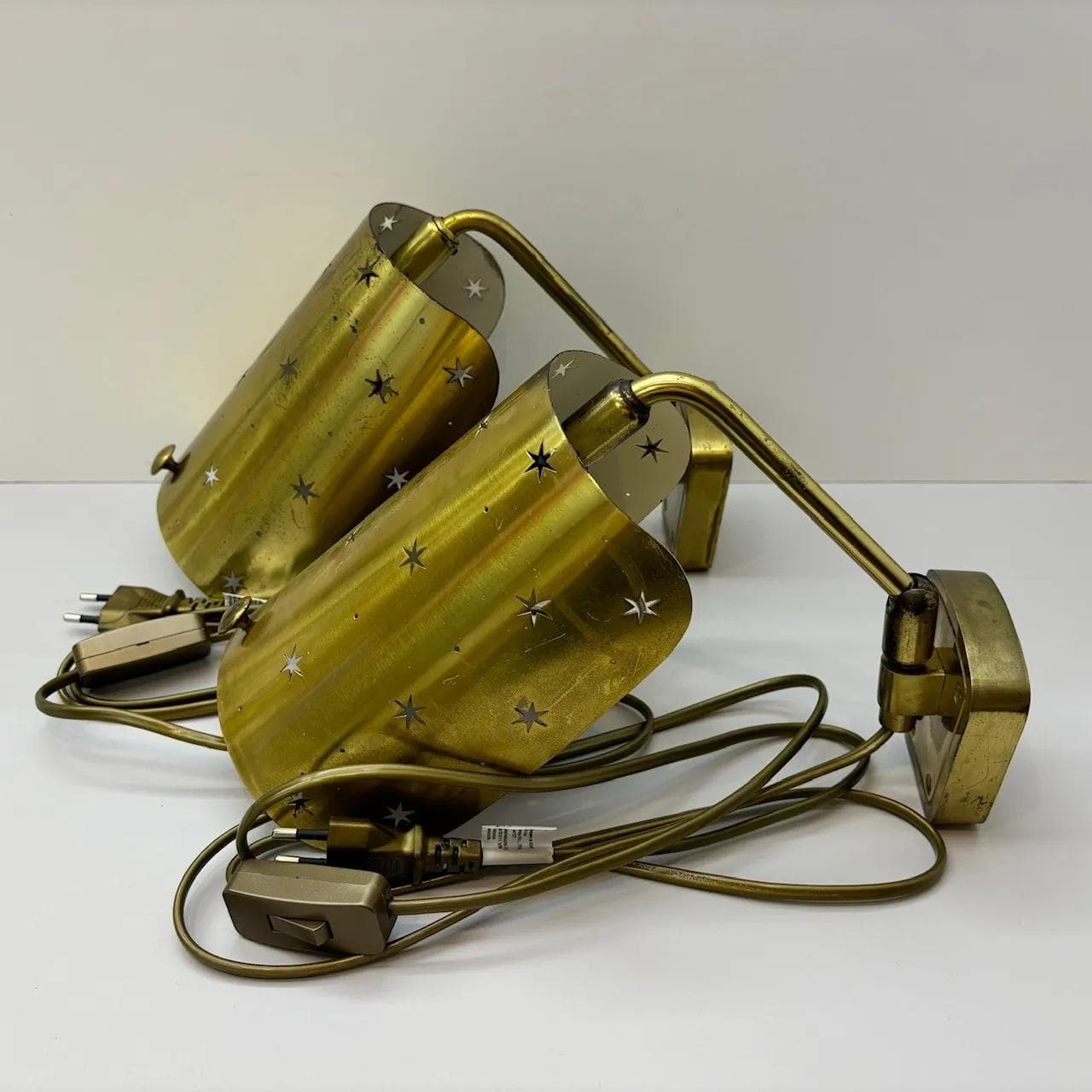 Pair of wall sconces Stilnovo, golden brass, Germany, 1950s - 37370