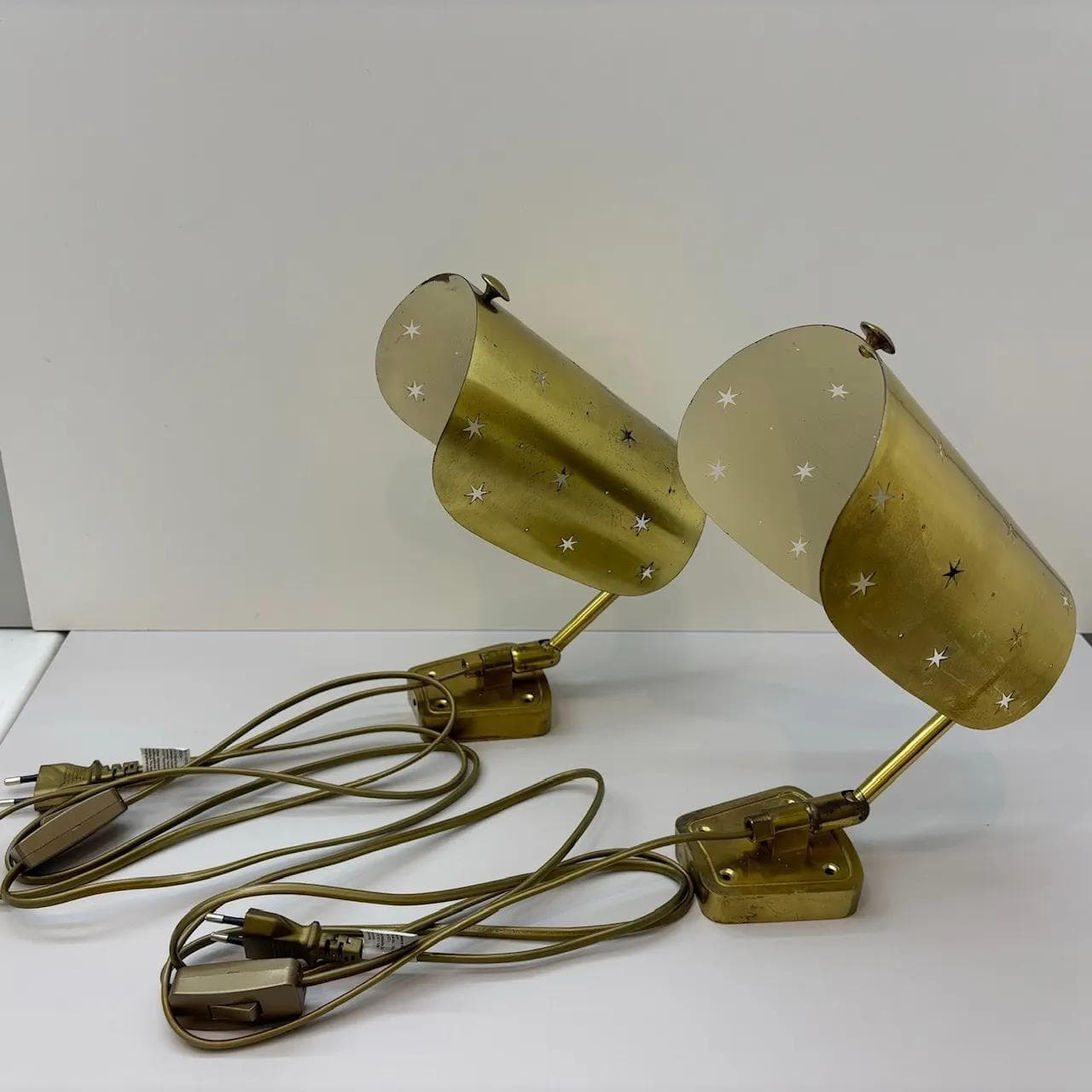 Pair of wall sconces Stilnovo, golden brass, Germany, 1950s - 37369