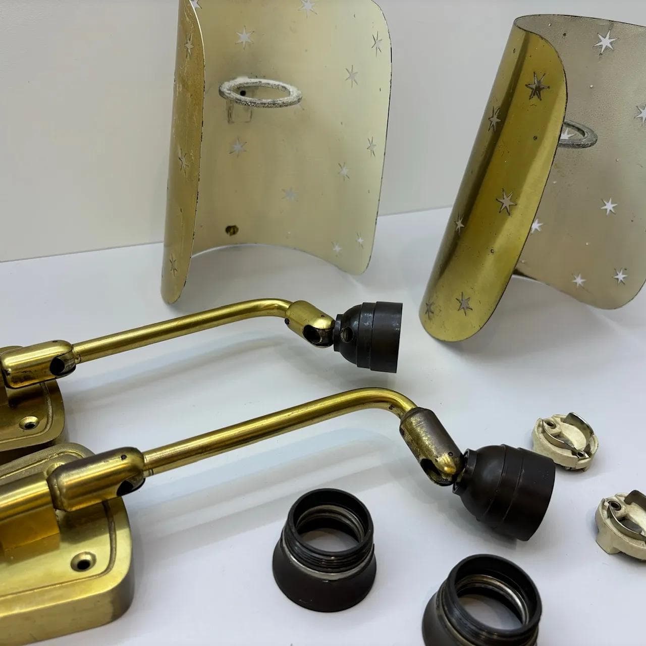 Pair of wall sconces Stilnovo, golden brass, Germany, 1950s - 37375